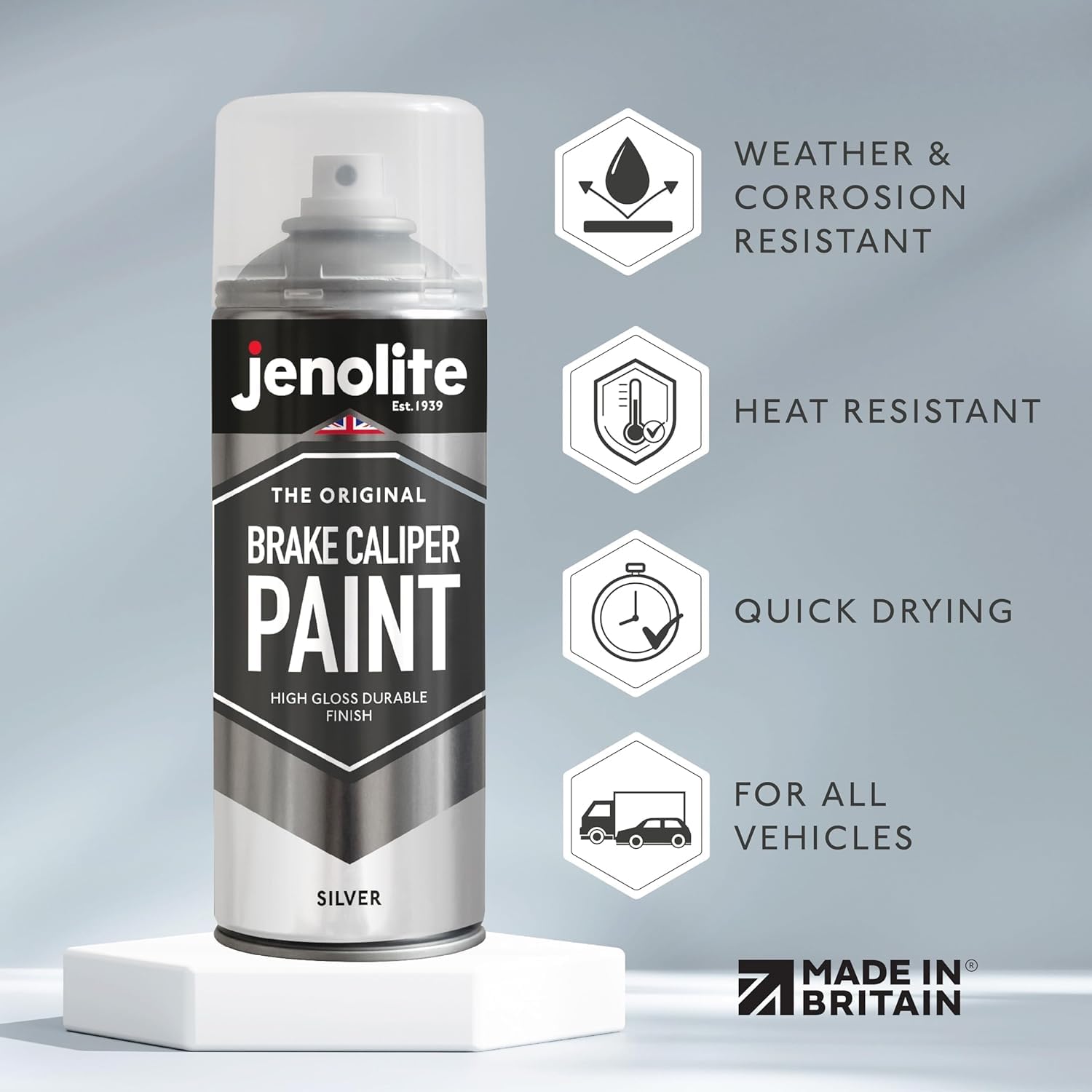Jenolite Brake Caliper Paint | Silver | Restore & Transform Car Brake Calipers | 400Ml (13.05Fl Oz)