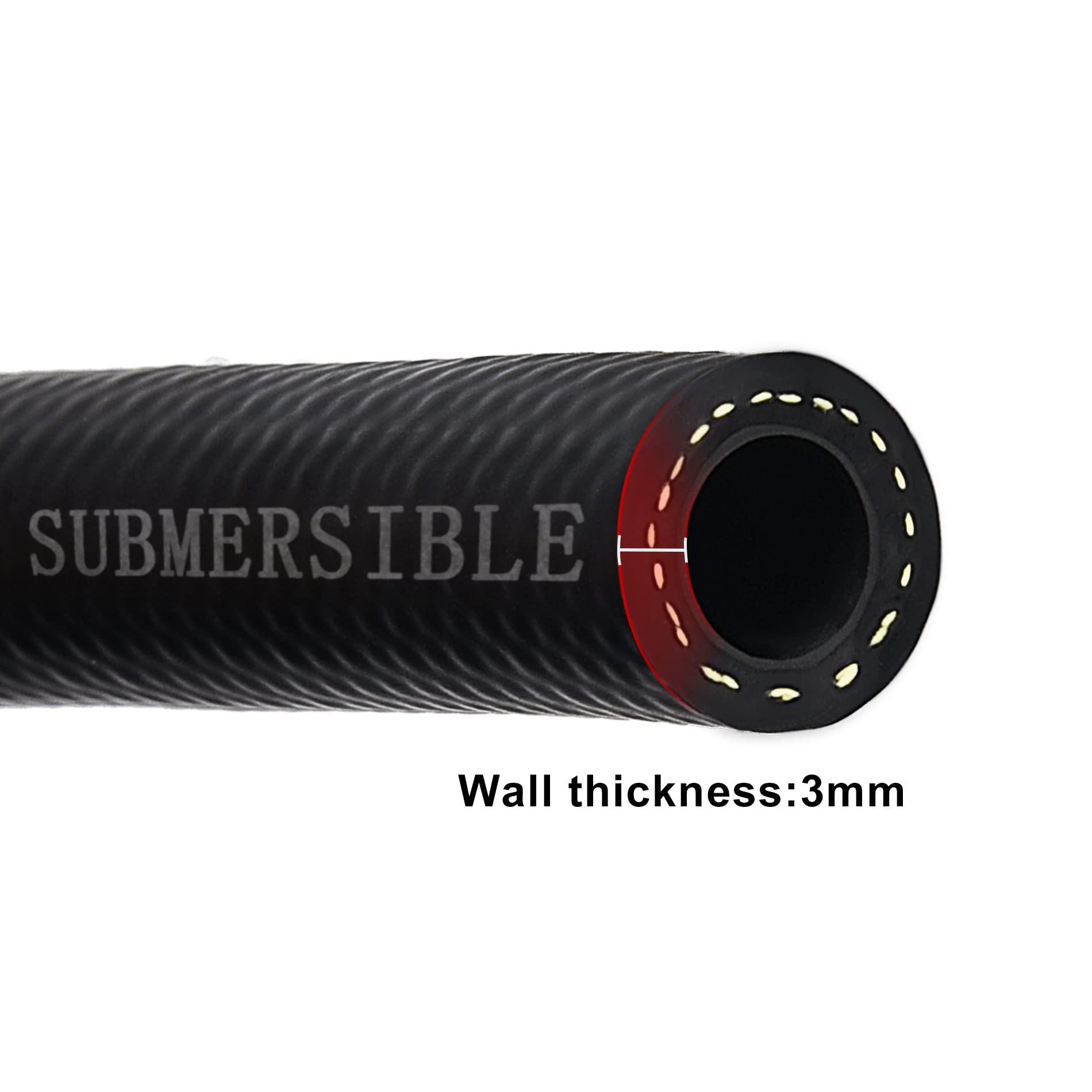 EVIL ENERGY 3/8" Submersible Fuel Hose E85 SAE 30R10, PVC, 1FT, Black, 300PSI for Automotive Fuel Systems