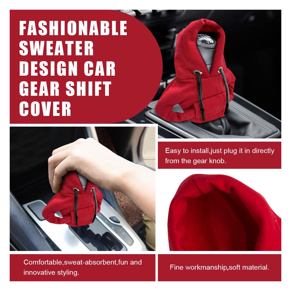 Joycourt 2Pcs Car Gear Shift Cover, Winter Warm Fashionable Hoodie Car Shift Knob, Auto Decor Interior Accessories For Car, Suv,