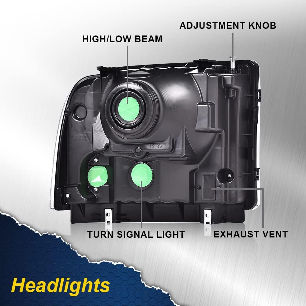 G-PLUS Headlight Assembly for 99-04 Ford F250/F350/F450/F550, Chrome Housing, Clear Lens, ABS Plastic, Professional Installation Required