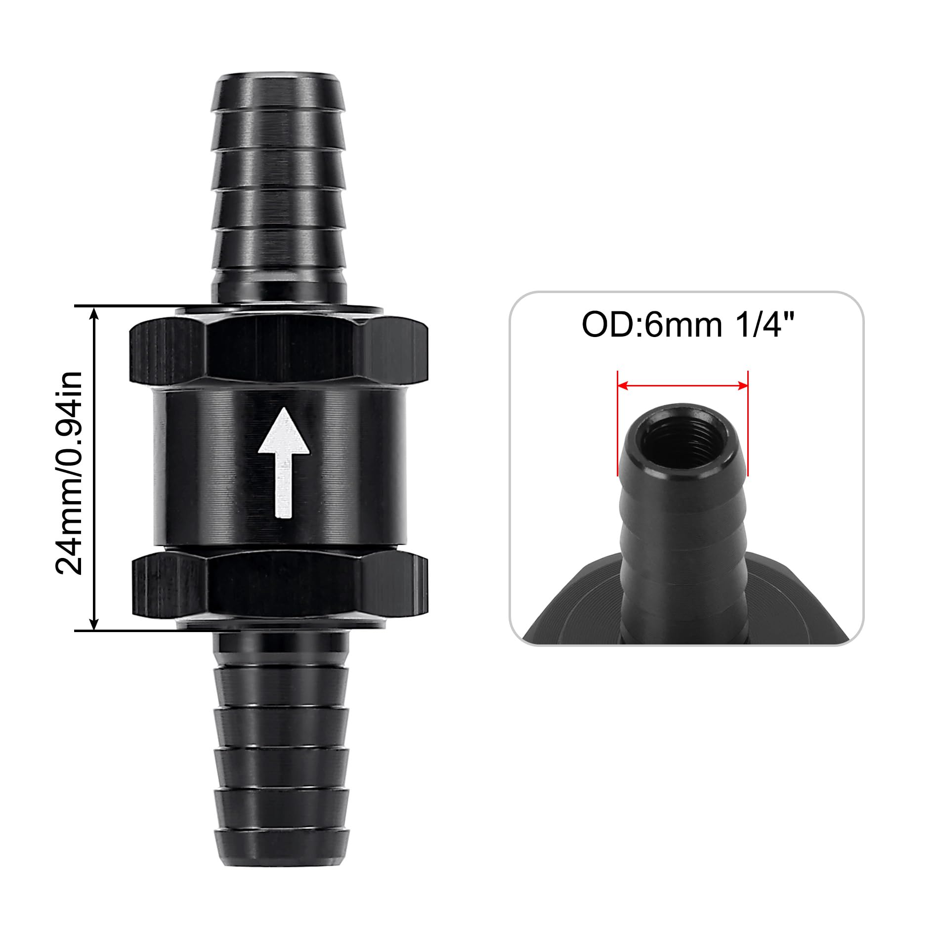 Evil Energy 1/4'' Fuel Check Valve One Way Inline Non Return Diesel Gasoline Black(6Mm Od,2Pcs)