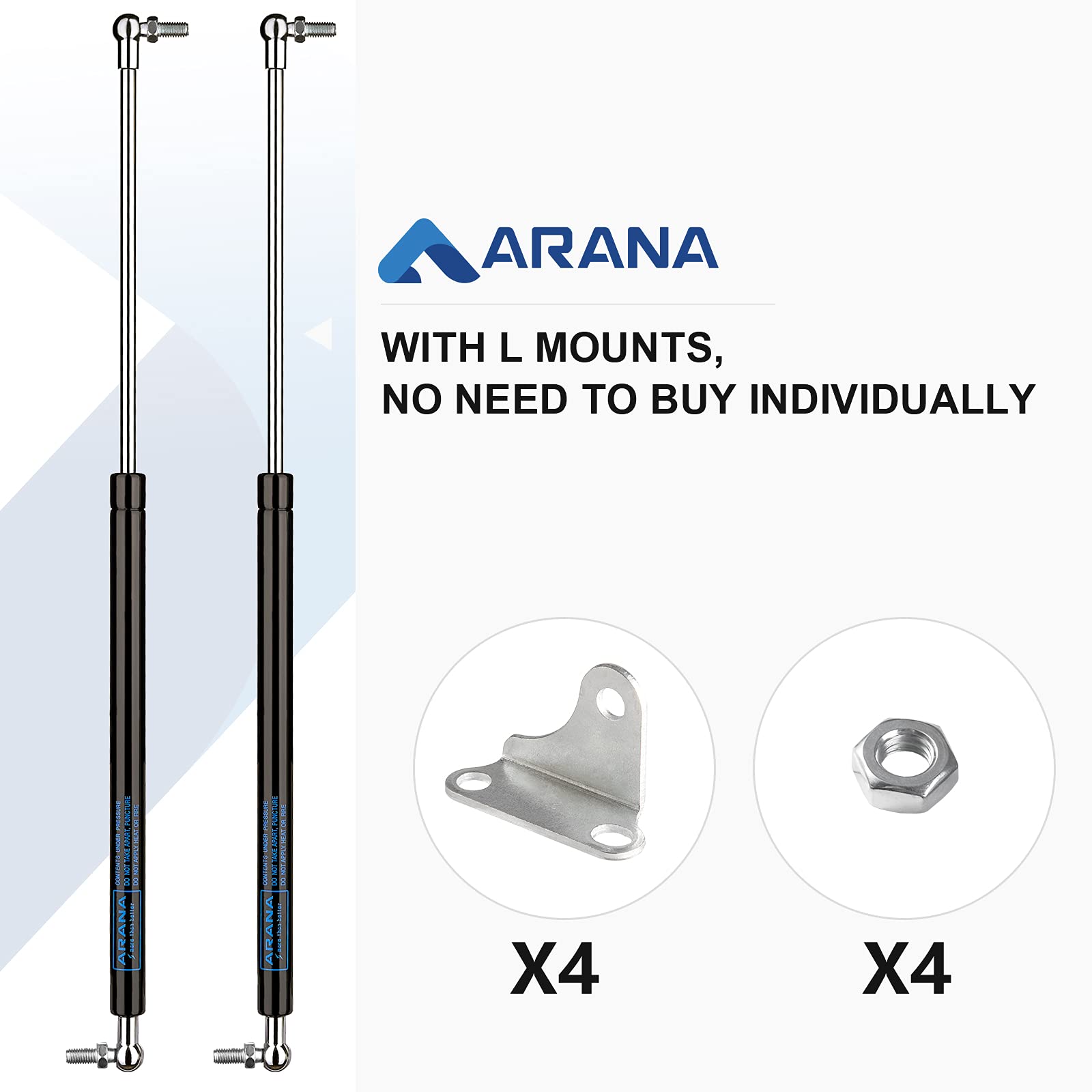 ARANA Gas Struts 23" 200LB Heavy Duty Piston Springs with L Bracket, Black, Ideal for Murphy Bed & Outdoor Box Lid, 2Pcs