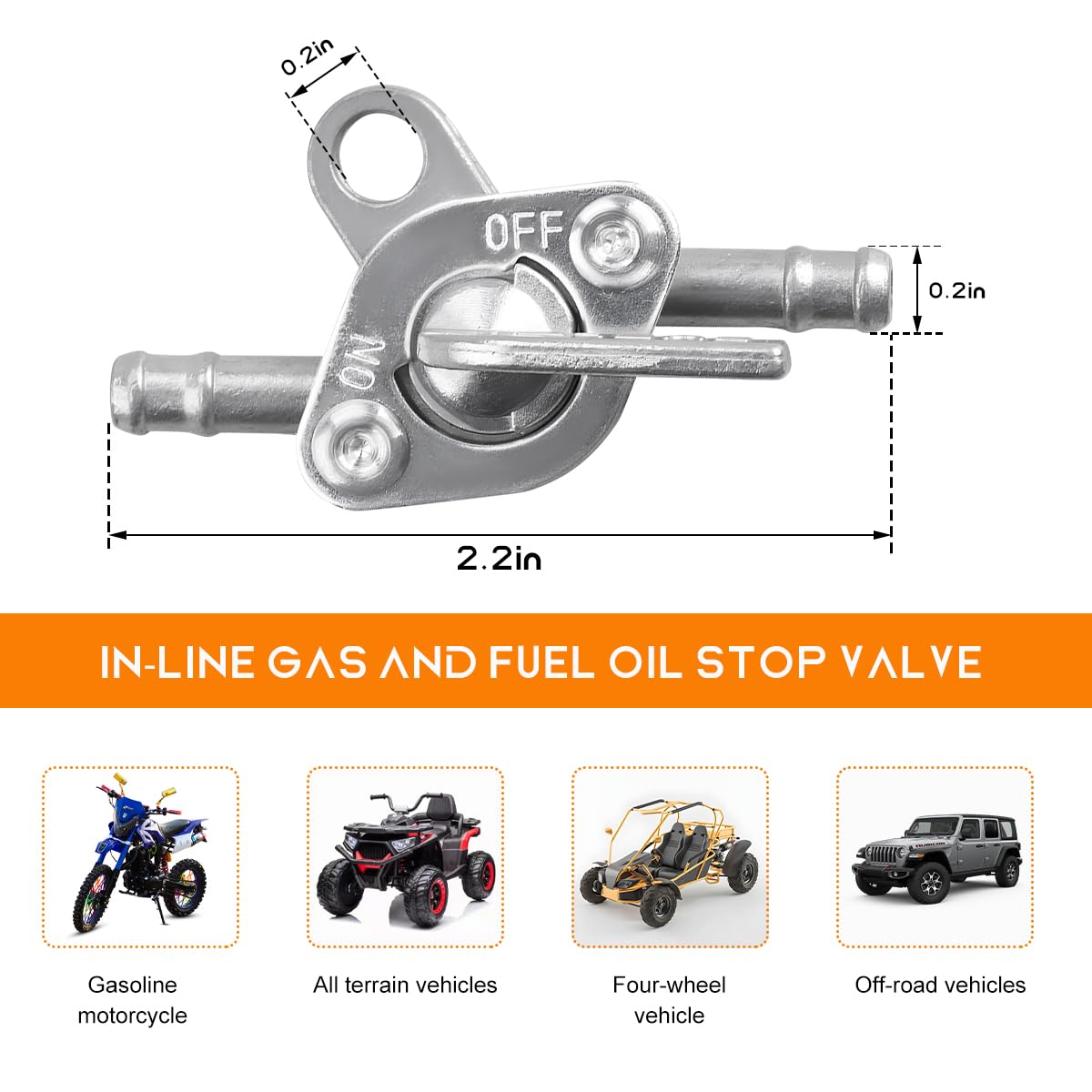 Wevdn 2 PCS Inline Fuel Tank Tap Valve, 6mm Motorcycle Inline Gas Fuel Petcock Shut Off Switch, Fuel Tank Tap Valve On-Off Switc