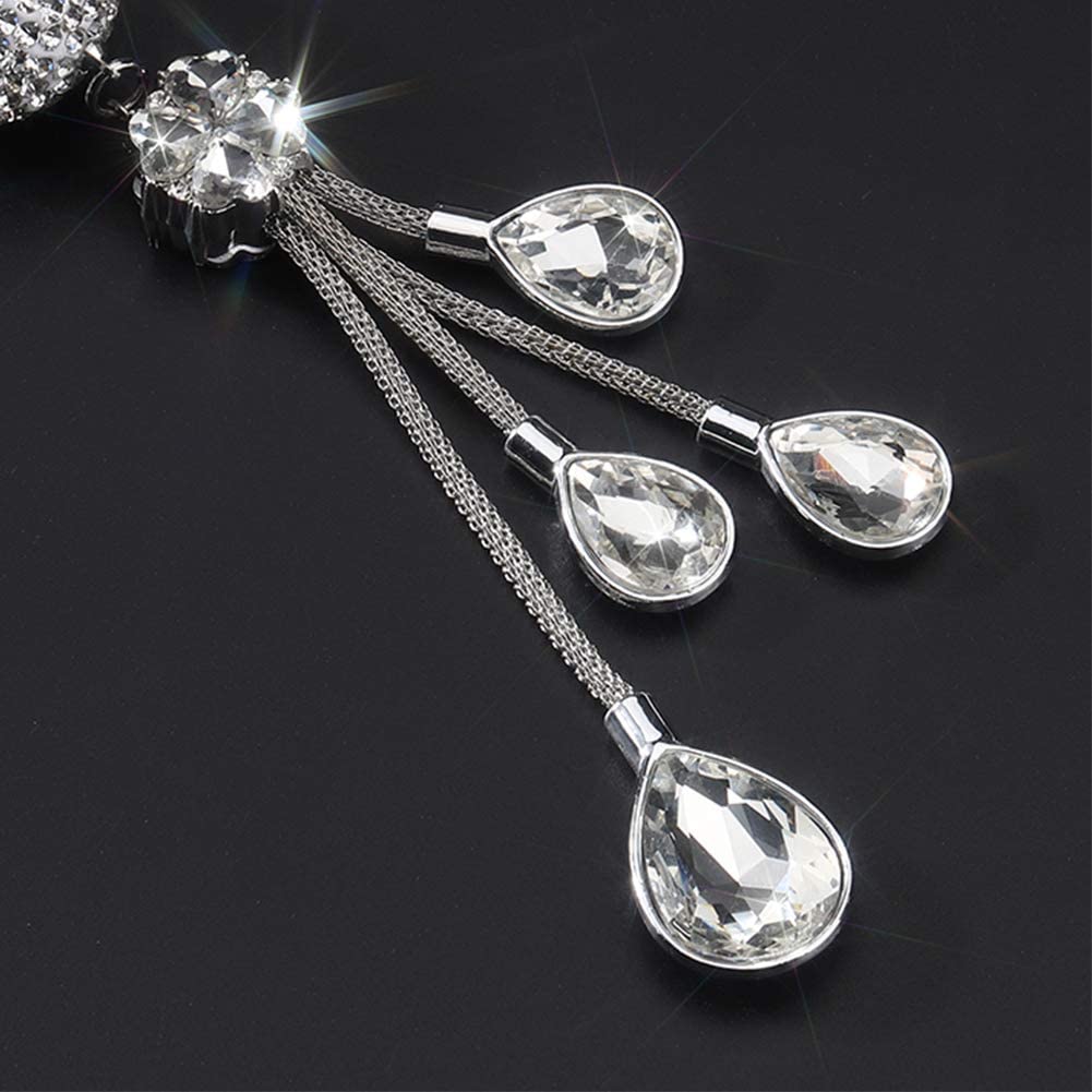 Otostar Bling Crystal Ball And Drops Car Hanging Accessories, Car Rear View Mirror Pendant Charms Interior Sun Catcher Ornament, Bling Car Accessories For Women Girls (White)