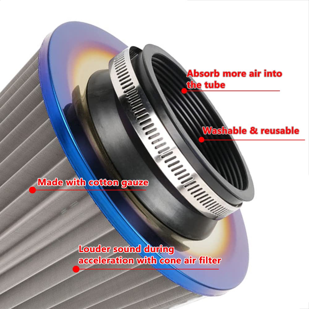 Cold Air Intake Filter, High Performance, Washable Filter, Clamp-On Replacement Air Filter, Flange Diameter 3Inch/76Mm Gray