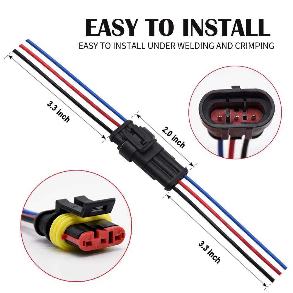 3 Pin Connector Waterproof Connector, Male And Female Way 16 Awg Wire Suitable For Car Truck, Boat And Other Wire Connection 5 K
