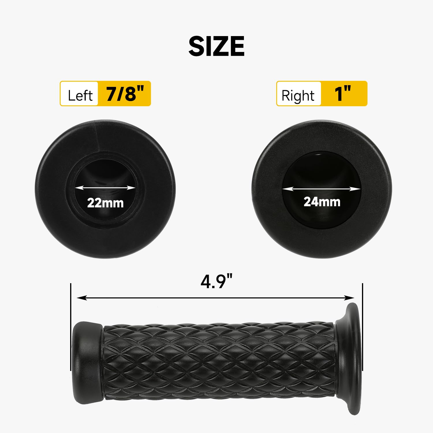 HIAORS 7/8'' Motorcycle Handlebar Grips, Non Slip Rubber Hand Handle Grips for Honda Suzuki Kawasaki CB125 CB350 CRF250F XR50 GS