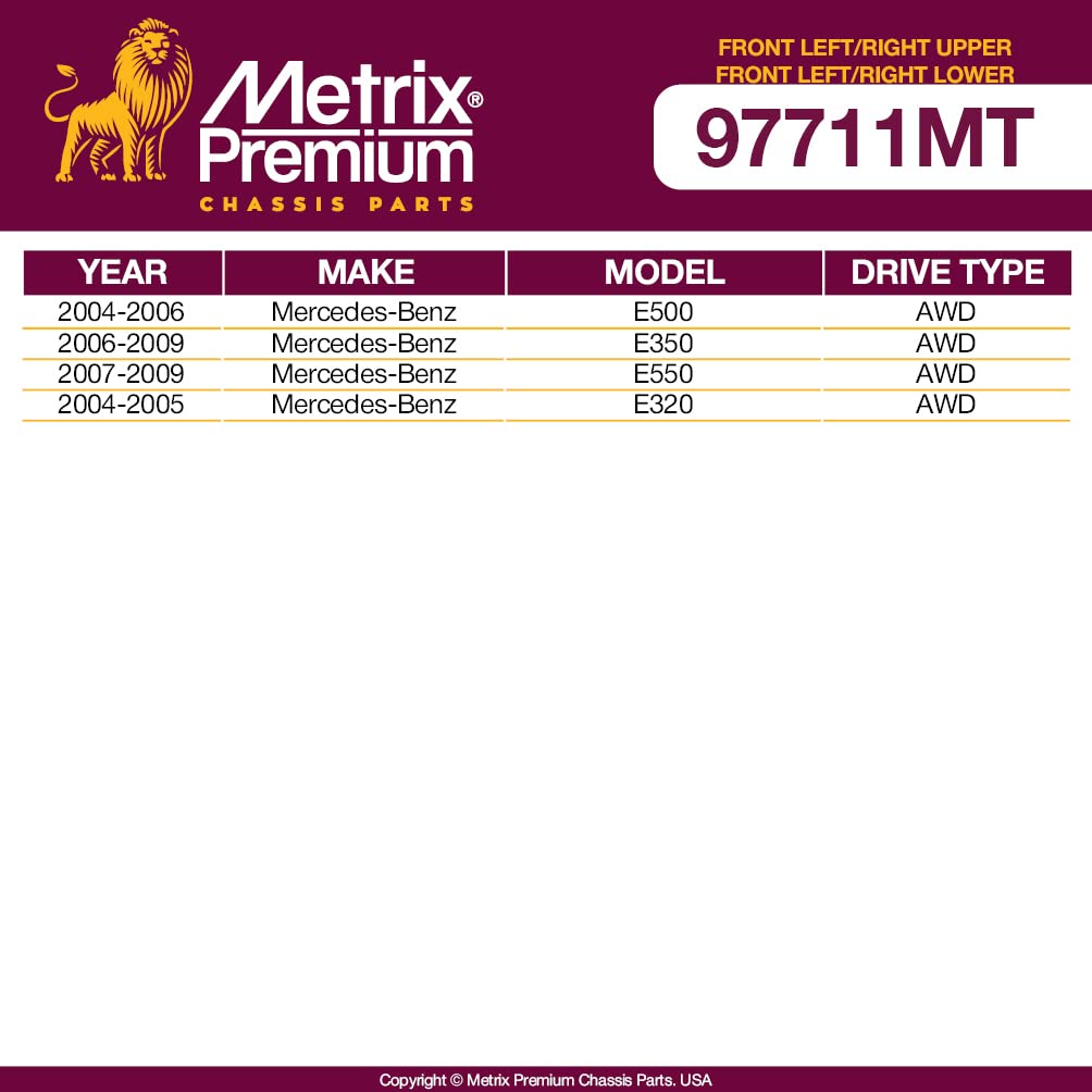 Metrix Premium Chassis Parts - 4 Pc Front L/R Upper Control Arm & Front Lower L/R Ball Joint Kit Fits Mercedes-Benz E500, E350,
