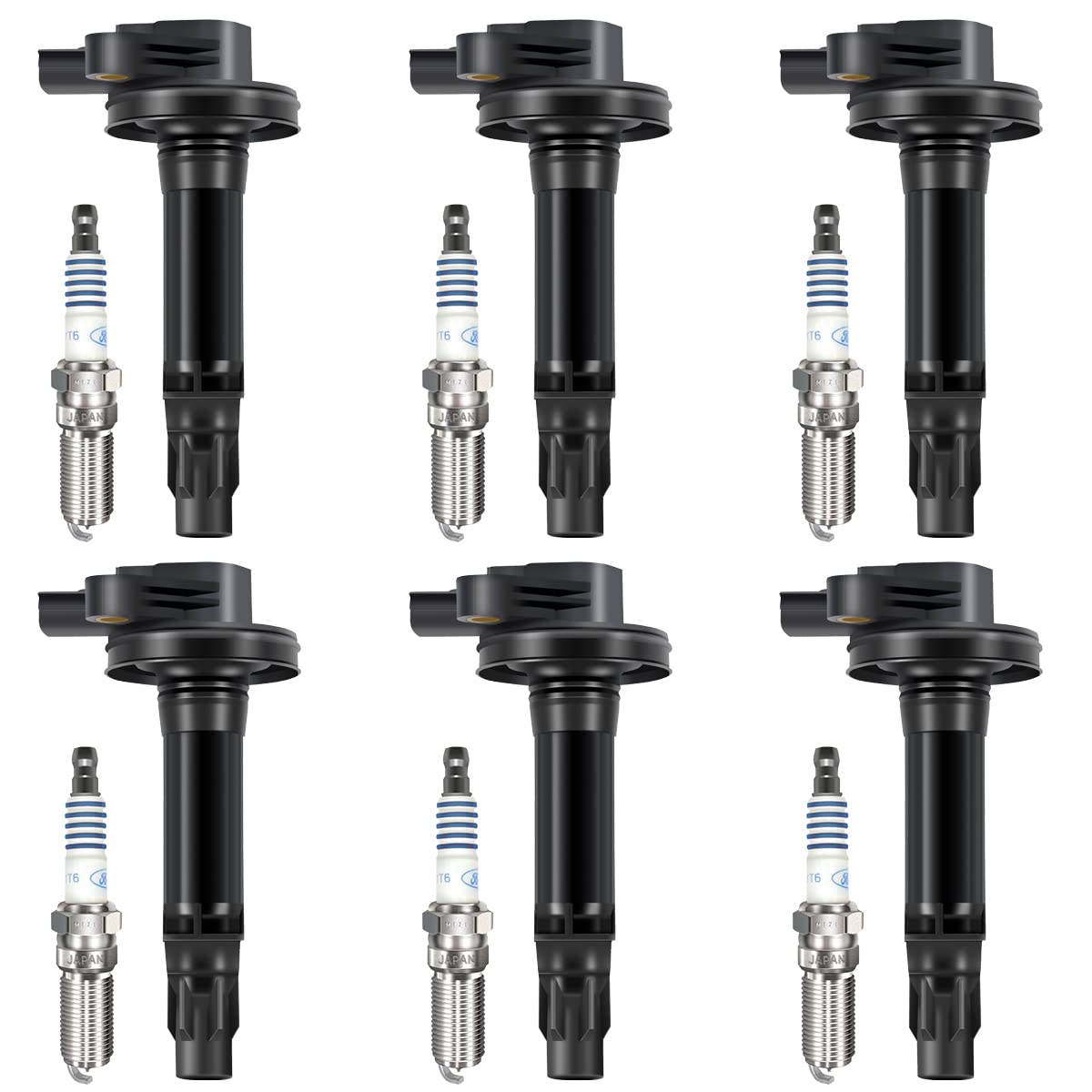 MAS Ignition Coil Pack & Motorcraft Platinum Spark Plug Set - 6Pcs Compatible with Ford Flex Fusion Lincoln MKS MKZ V6 UF553 SP589