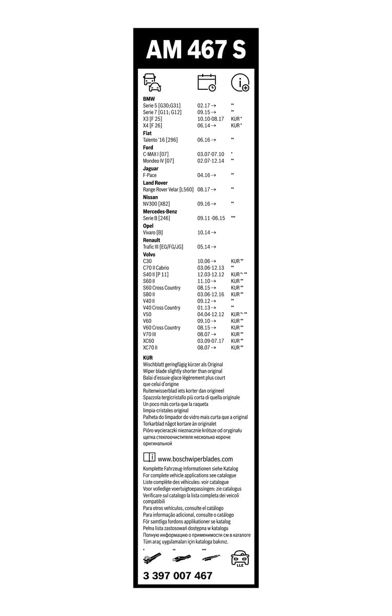 Bosch, Wiper Blade Set Aerotwin Am467S, Length: 650/475