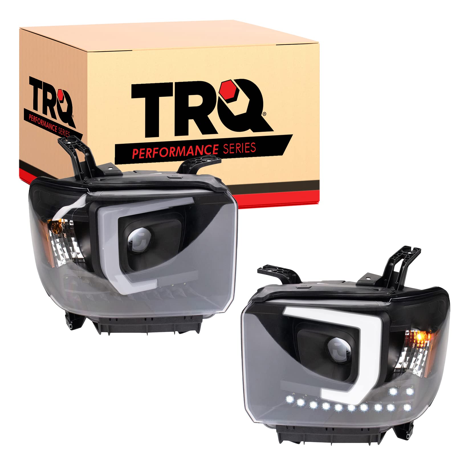 Trq Headlight Assembly Set Headlights Driver & Passenger Side Compatible With 2014-2018 Gmc Sierra 1500 2015-2019 Sierra 2500 Hd