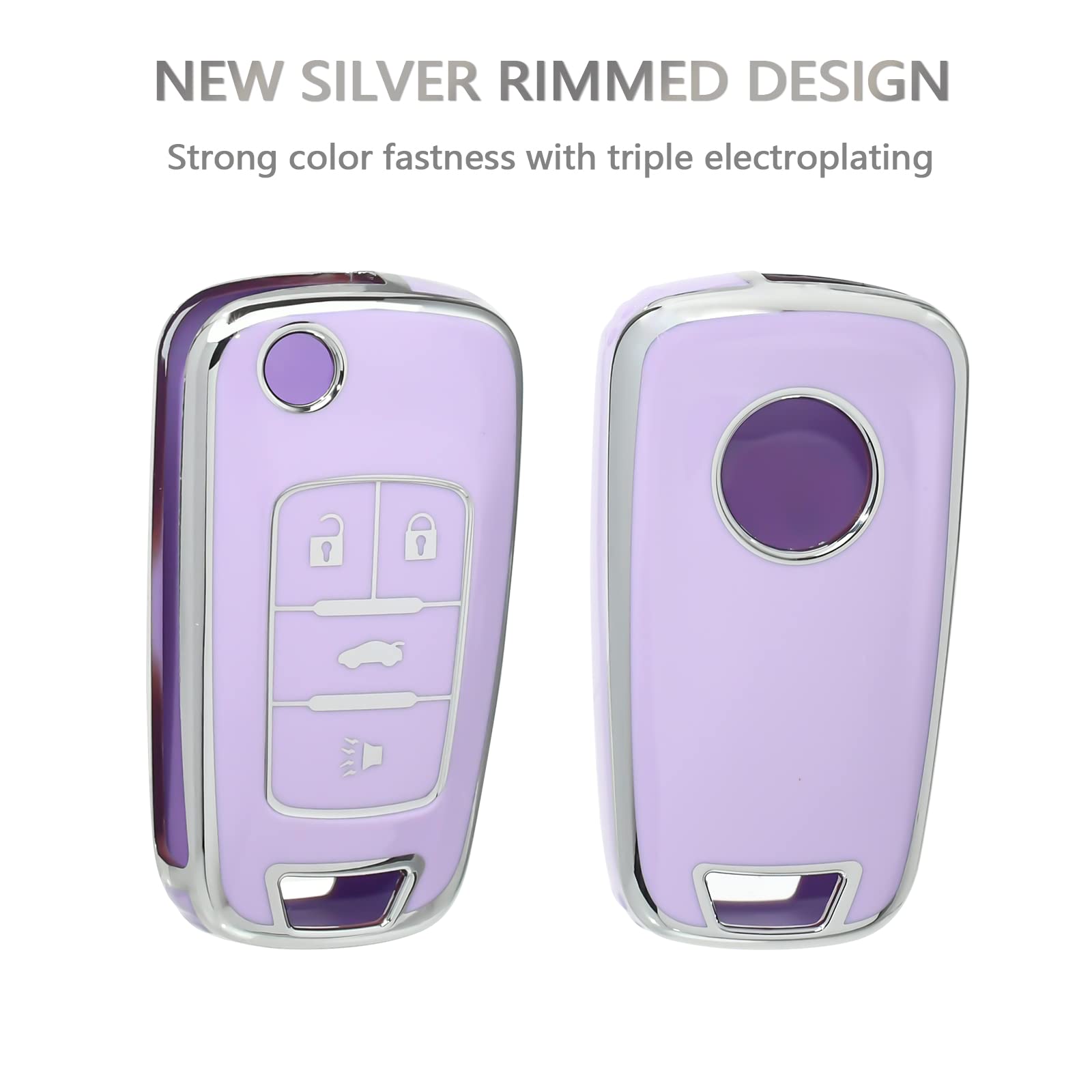 OFFCURVE TPU Key Fob Cover for Chevy Buick, Purple, 4 Buttons, Fits Encore, Camaro, Equinox, Impala, Sonic, Trax, GMC Terrain