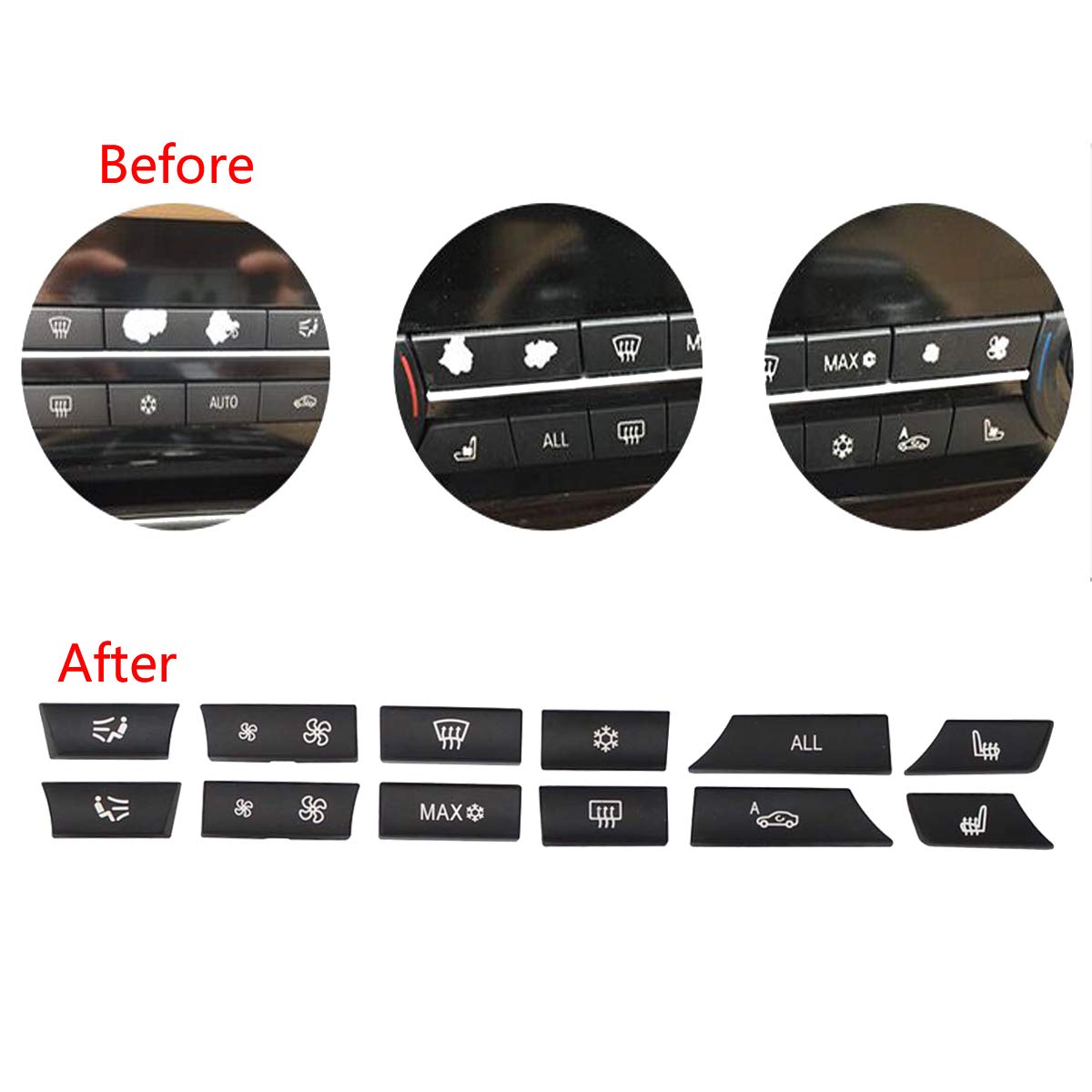 Motoku Set Of 12 Air Conditioning A/C Heater Button Key Caps Switch Cover Repair Kit For Bmw 5 6 7 F10 F01 F12 61319313923 93139