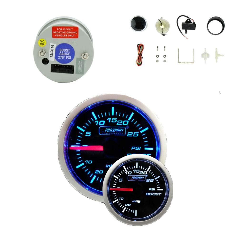 Prosport 216Bfwbebosm.Psi Boost Gauge Electrical - W/Sender - Blue - White 52Mm -
