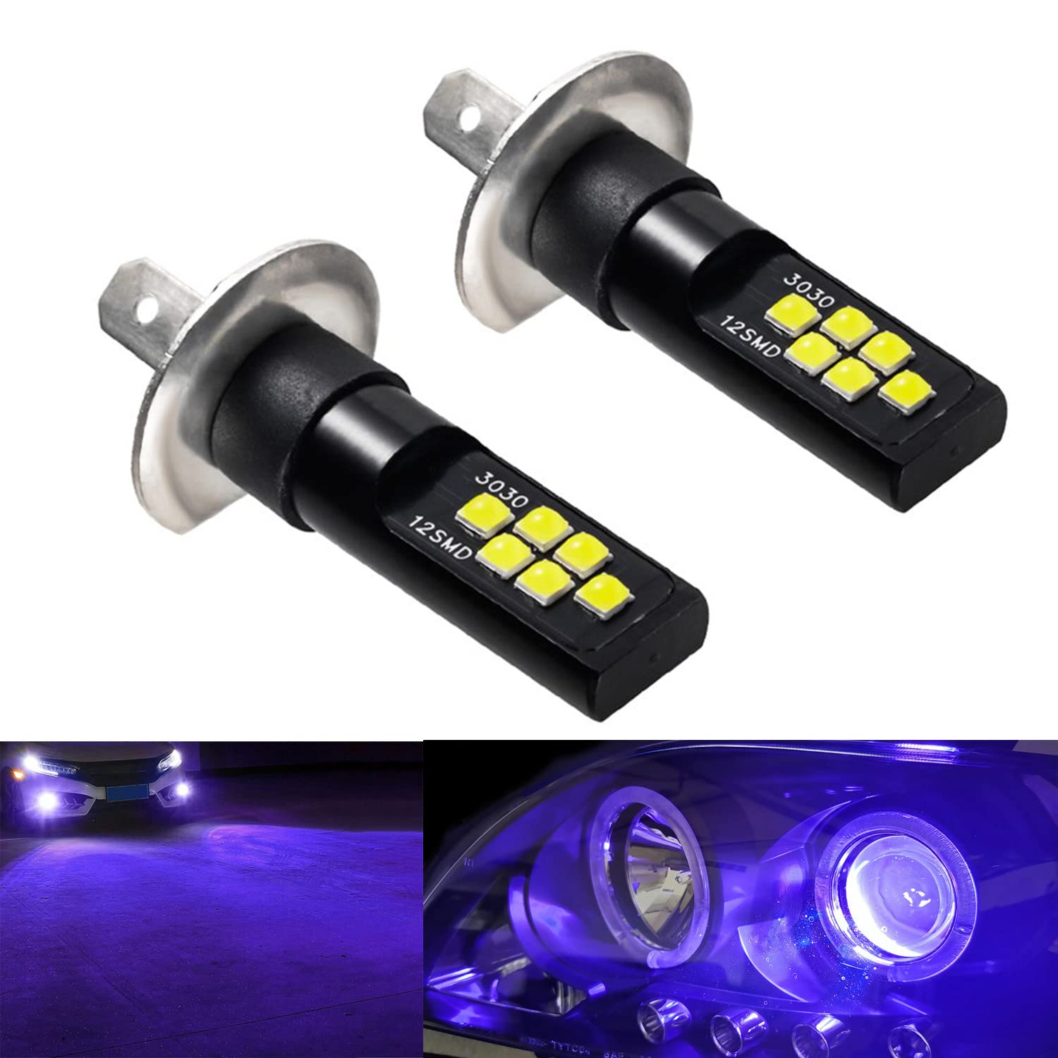 SOCAL-LED LIGHTING 2x H1 LED Fog Light Bulb for Powersports Advanced 3030 SMD Bright Colorful Daytime Running DRL Lamp, Purple