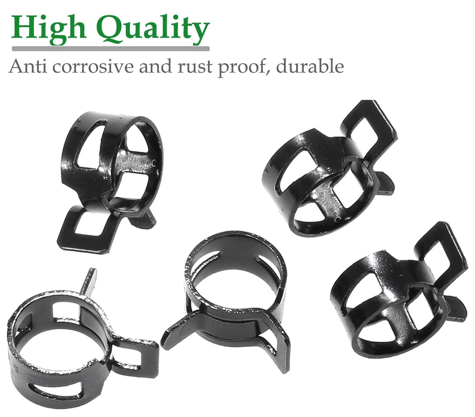 Rierdge 40 Pcs 1/3 Inch Id Spring Band Type Clamps, 8Mm Fuel Hose Clamps Fasteners, Black Spring Hose Clip For Fuel Hose Line Wa