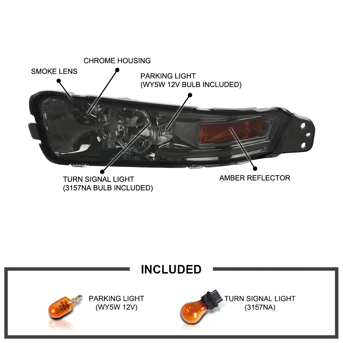 SPEC-D TUNING Smoke Lens Bumper Lights for 2005-2009 Ford Mustang, Model 2LB-MST05G-TM, L+R Pair Assembly