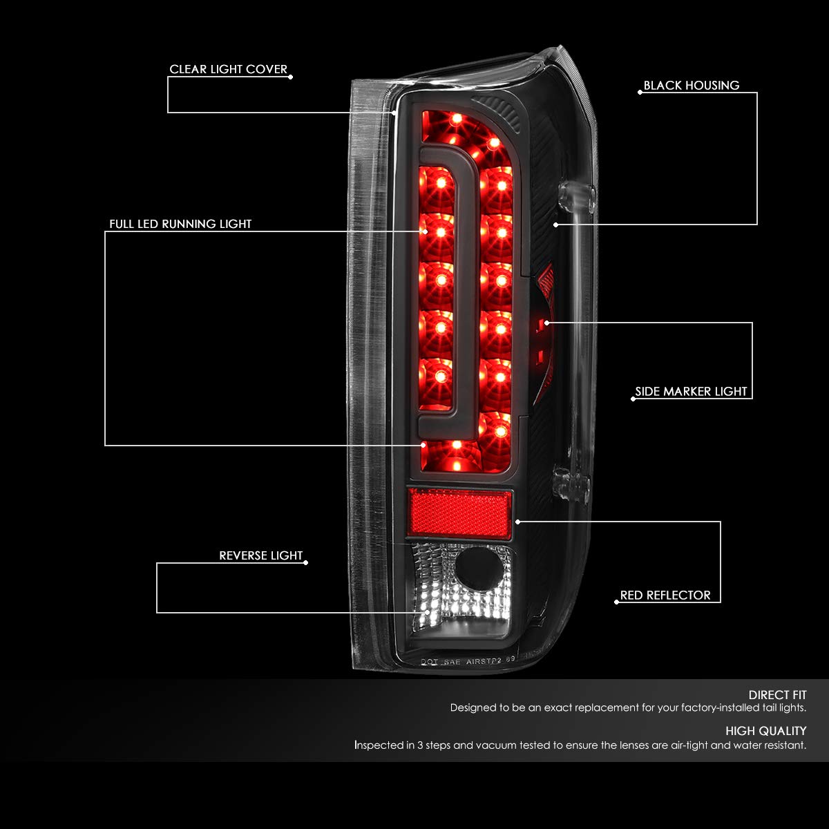 Dna Motoring Tl-F15094-Led-Bk-Cl Led Tail Light Assembly Driver & Passenger Side [Compatible With 90-96 Ford F150 / 90-97 F250 /