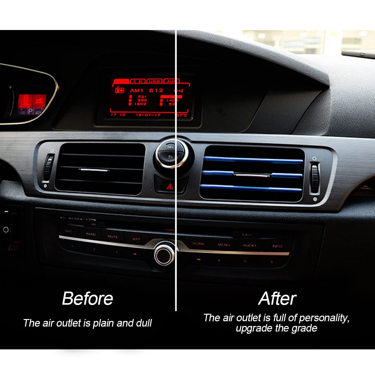 Car Air Conditioner Decoration Strip For Vent Outlet, 20 Pieces Universal Waterproof Bendable Air Vent Outlet Trim Decoration, Suitable For Most Air Vent Outlet, Car Interior Accessories (Blue)
