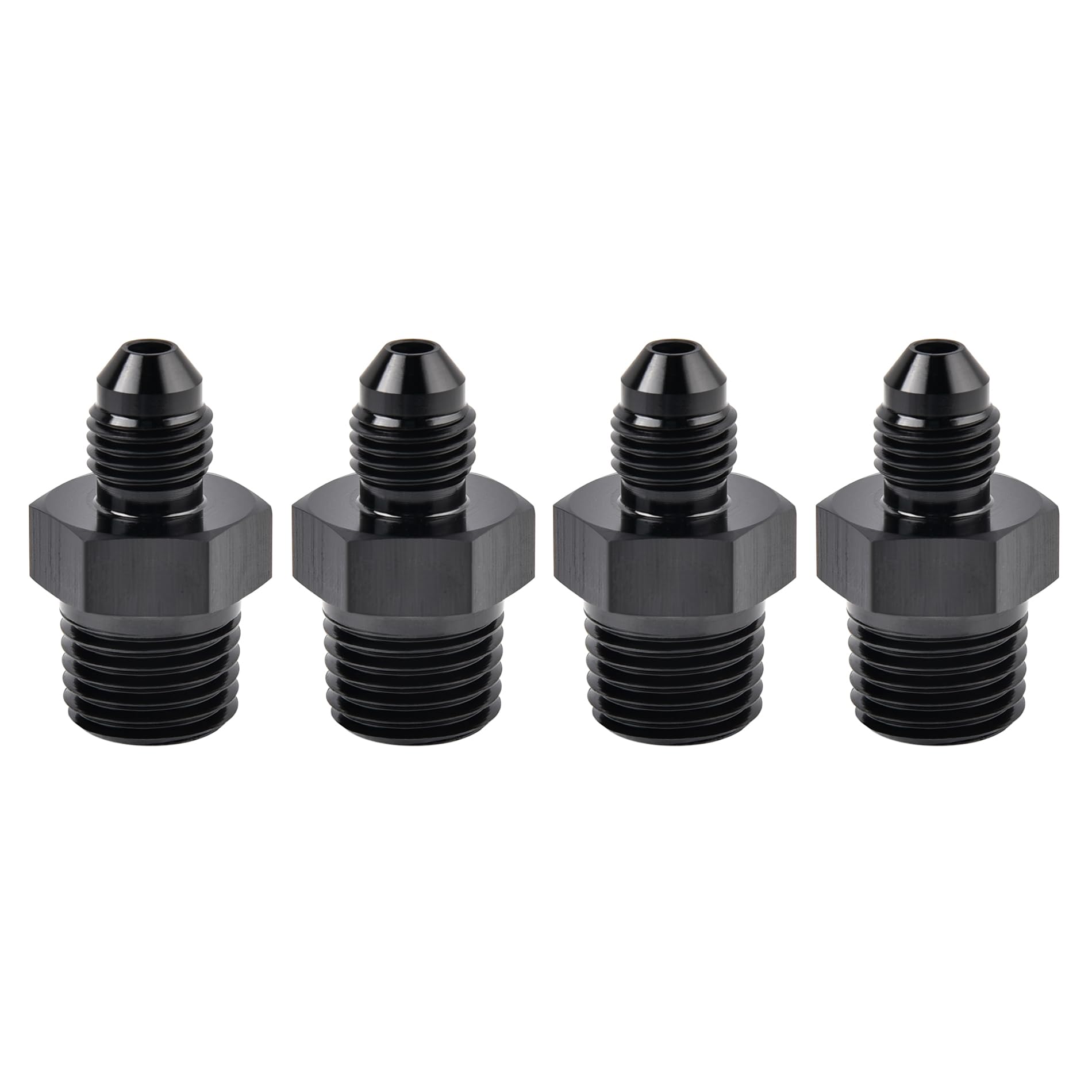 EVIL ENERGY 4AN Male Flare to 1/4'' NPT Pipe Fitting Adapter Aluminum Straight Black 4PCS