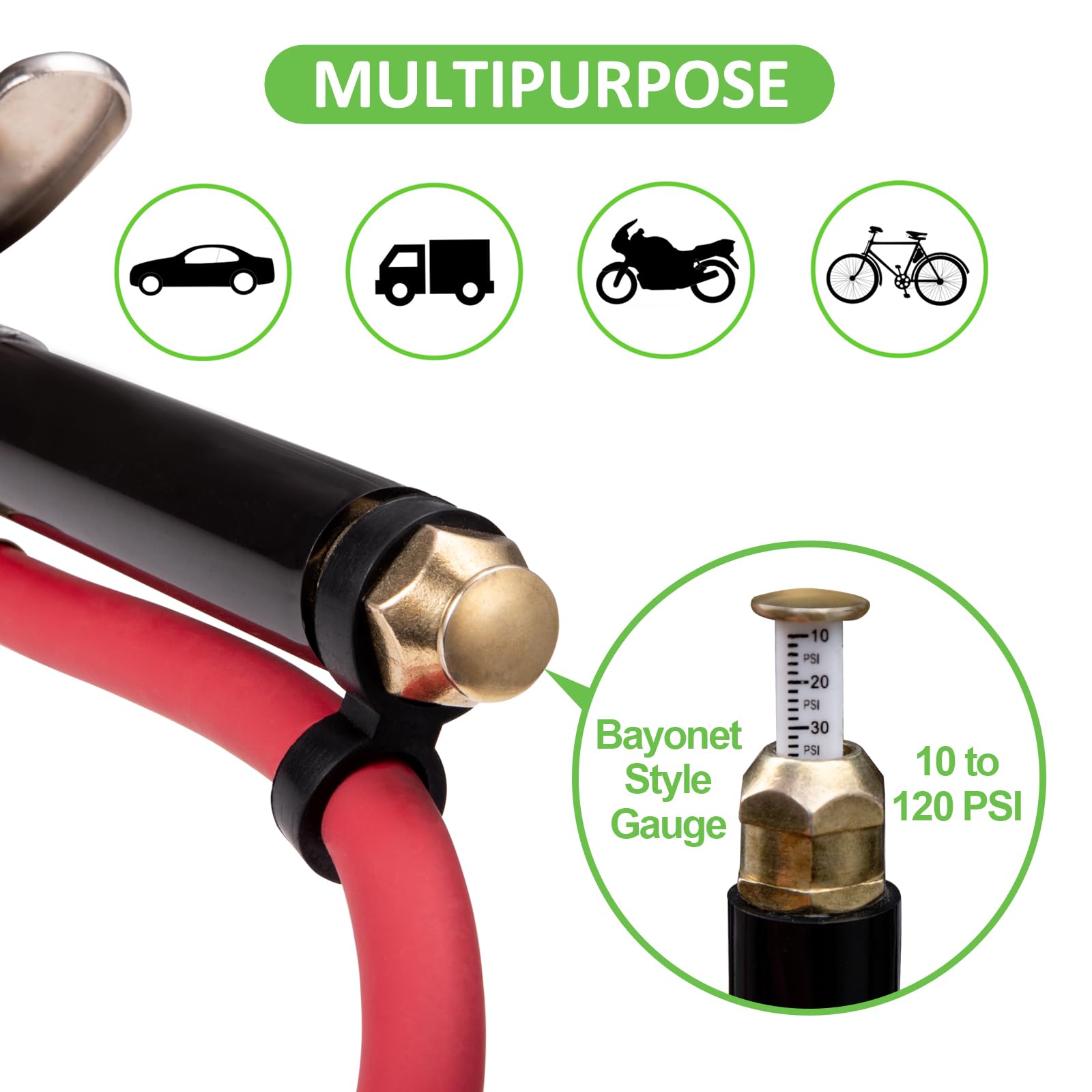 Spurtar 10-120 Psi Heavy Duty Tire Inflator Gauge Air Chuck With Pressure Gauge With 4 Way Tool And Valve Cores Tire Pressure Ga