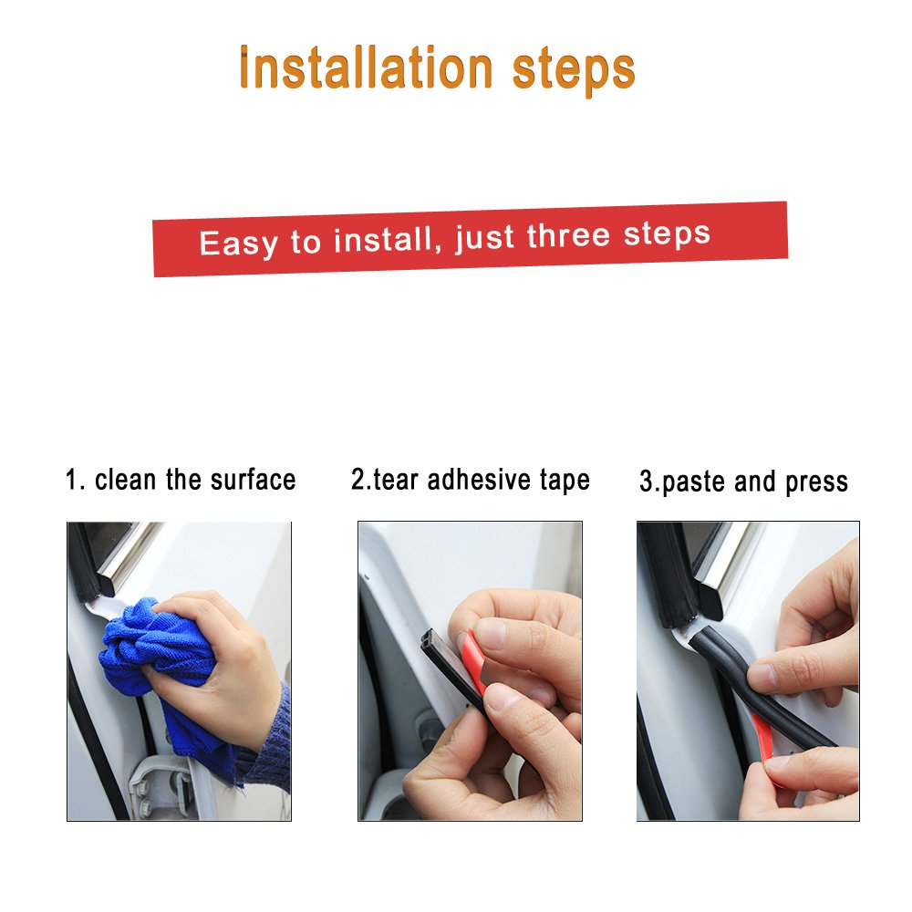 CloudBuyer Car Door Seal Strip, 16.5ft B Shape Universal Rubber Weatherstrip for Windows, Doors, Sunroofs - Black