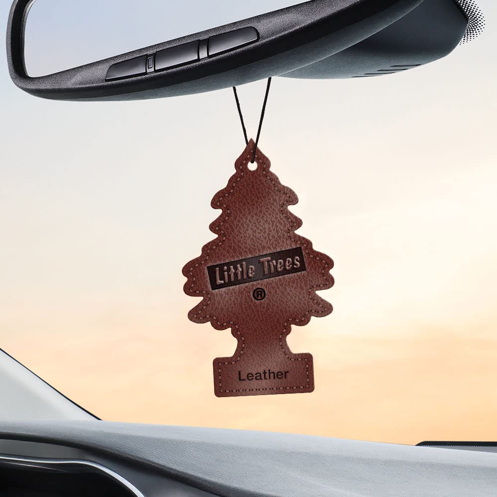 Little Trees Car Air Freshener I Hanging Tree Provides Long Lasting Scent For Auto Or Home I Leather, 24 Count, (4) 6-Packs