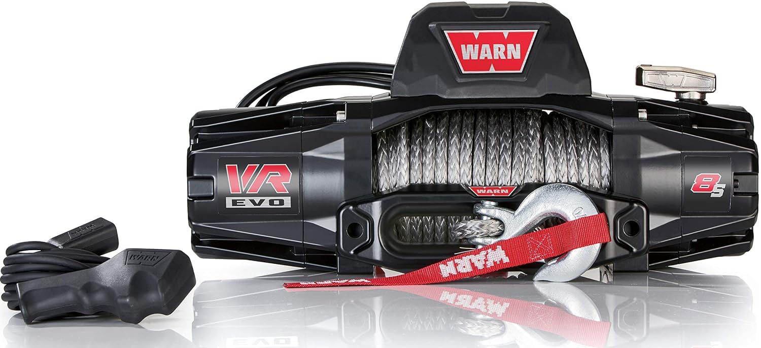 WARN 103251 VR EVO 8-S Electric 12V DC Winch with Synthetic Rope: 3/8 Diameter x 90 Length, 4 Ton (8,000 lb) Pulling Capacity