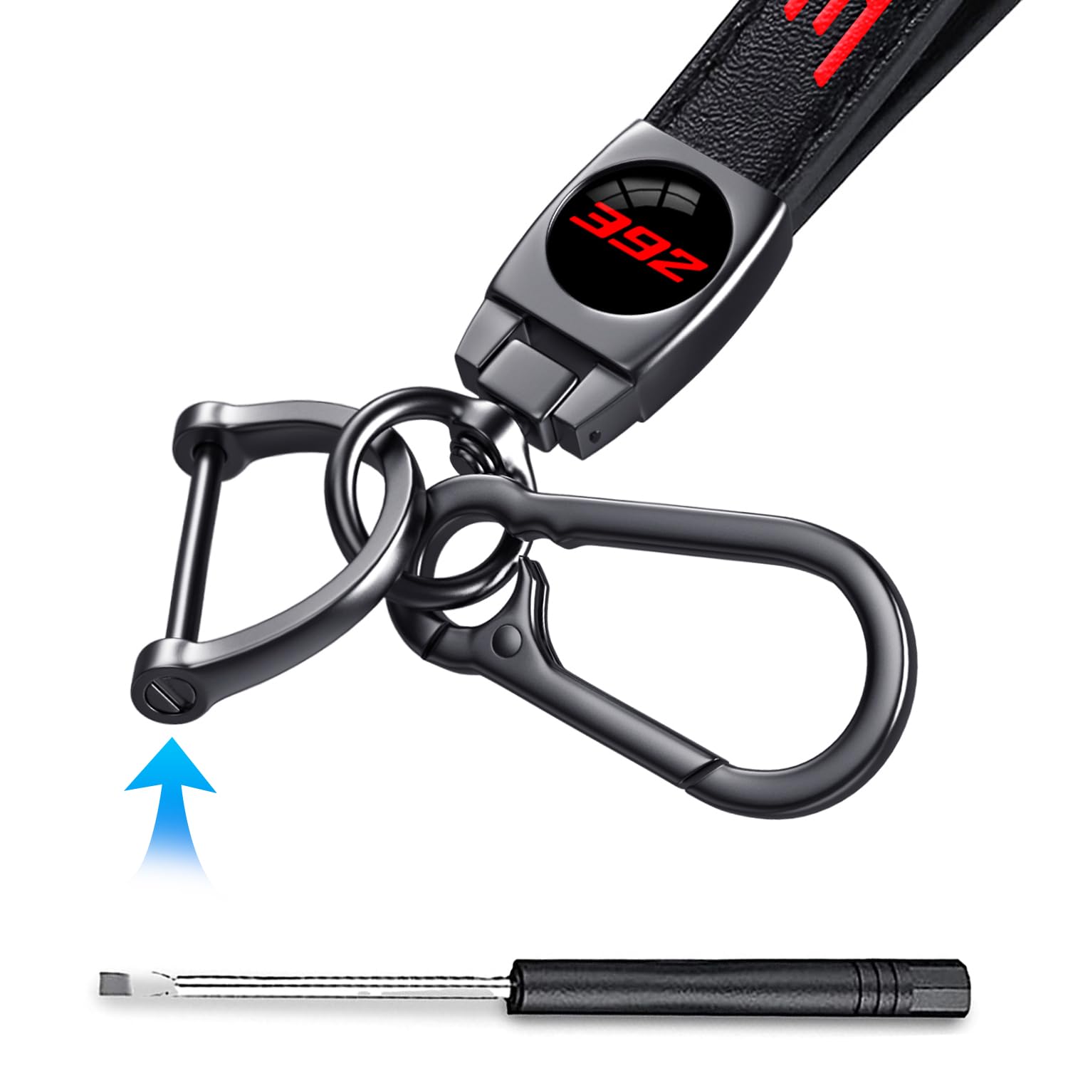 Annloysky Black Leather Keychain for Dodge Challenger & Durango SRT 392 - 2.6 Inch Durable Key Ring Accessory