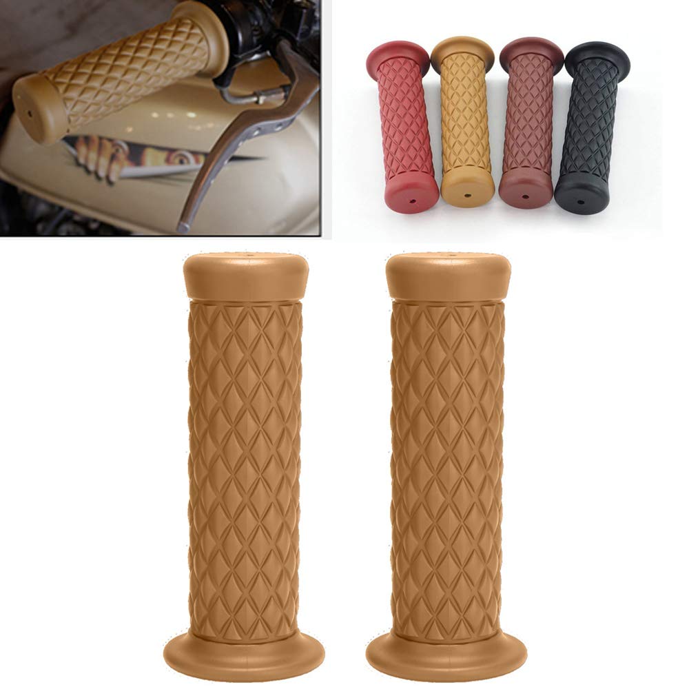 Motorcycle Retro Comfortable Hand Handlebar 7/8'' 22Mm 1'' 24Mm Non Slip Rubber Handle Grips Compatible With Kawasaki (Yellow)
