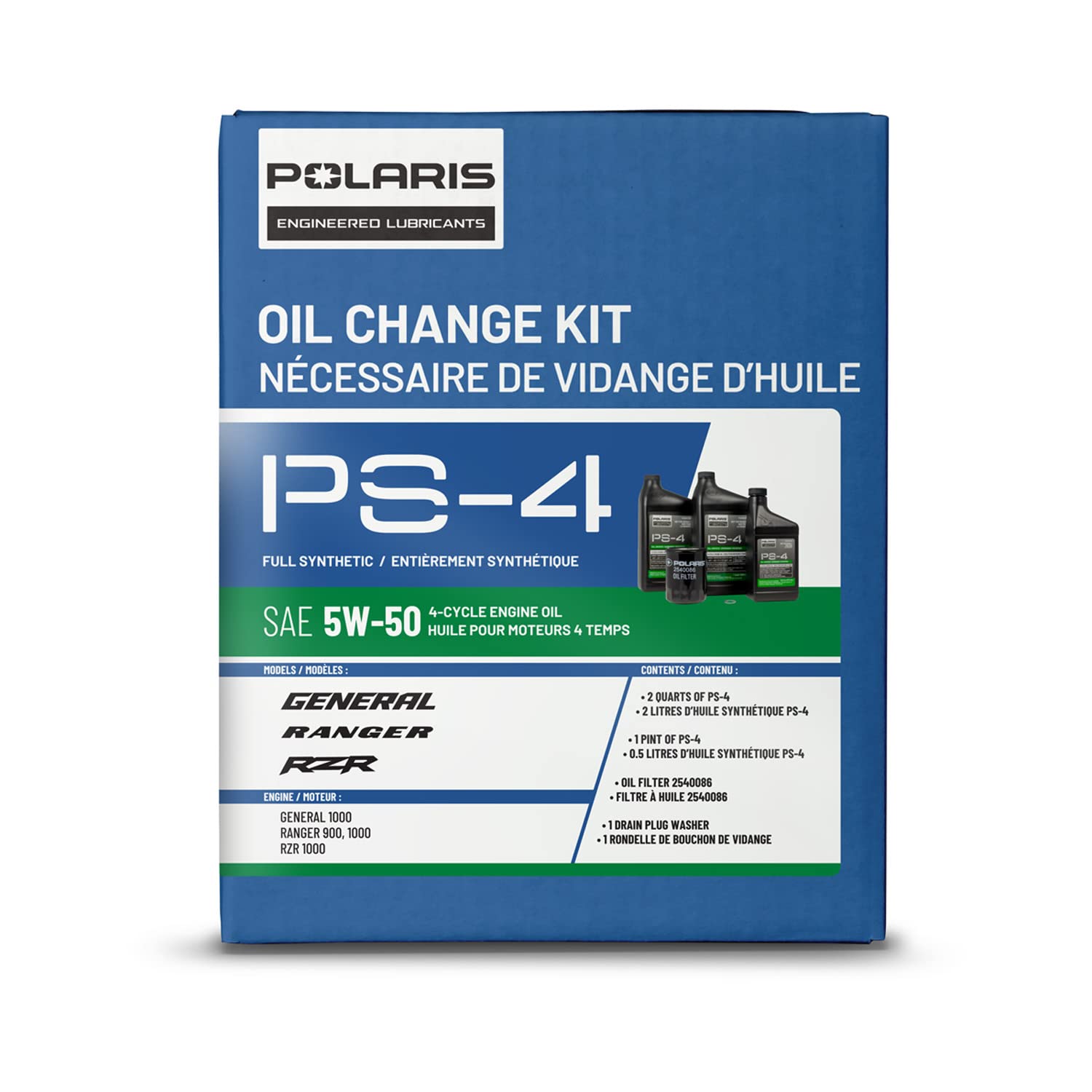Polaris PS4 Oil Change Kit for RANGER, GENERAL, RZR, ACE 900 XC - 2.5 Quarts 5W-50 Synthetic Oil, Oil Filter & Washer, Black