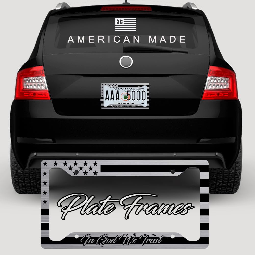 American Flag In God We Trust License Plate Frame + Coasters + Keychain - Perfect For God And Country Lovers - Tactical Patriot