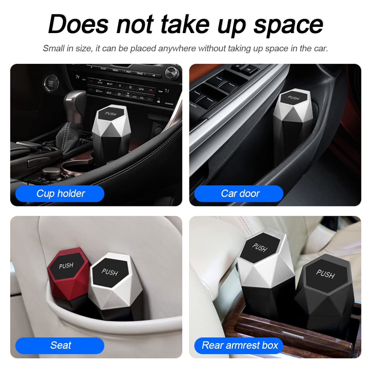 2Pcs Car Trash Can With Lid, Mini Portable Auto Garbage Can, Small Leakproof Diamond Design Trash Dustbin, Waterproof Vehicle Ru