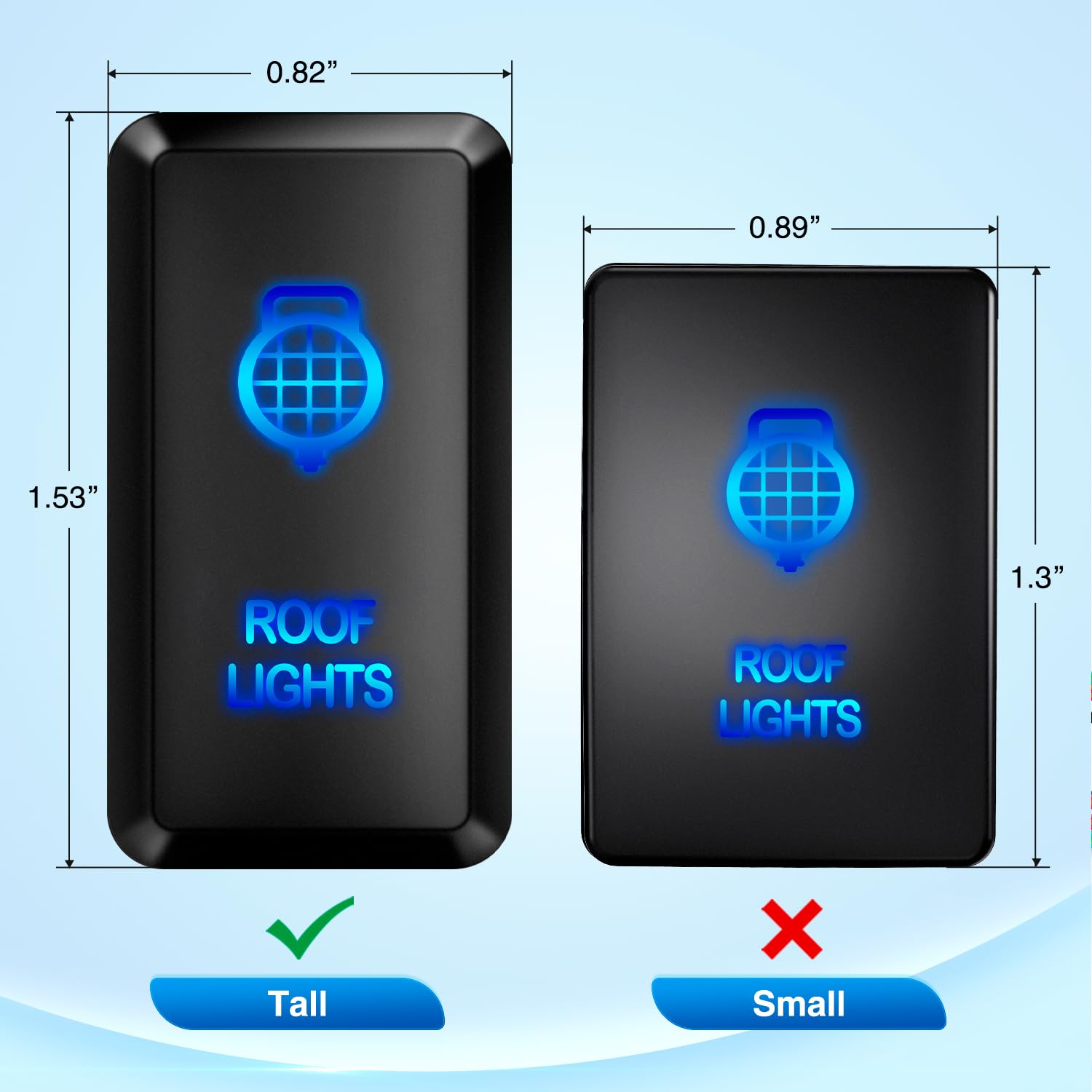 Nilight Roof Lights Push Button Switch 12V On Off Switches With Connector Wire Kit 1.54'' X 0.83'' Replacement For Toyota Fj Cru