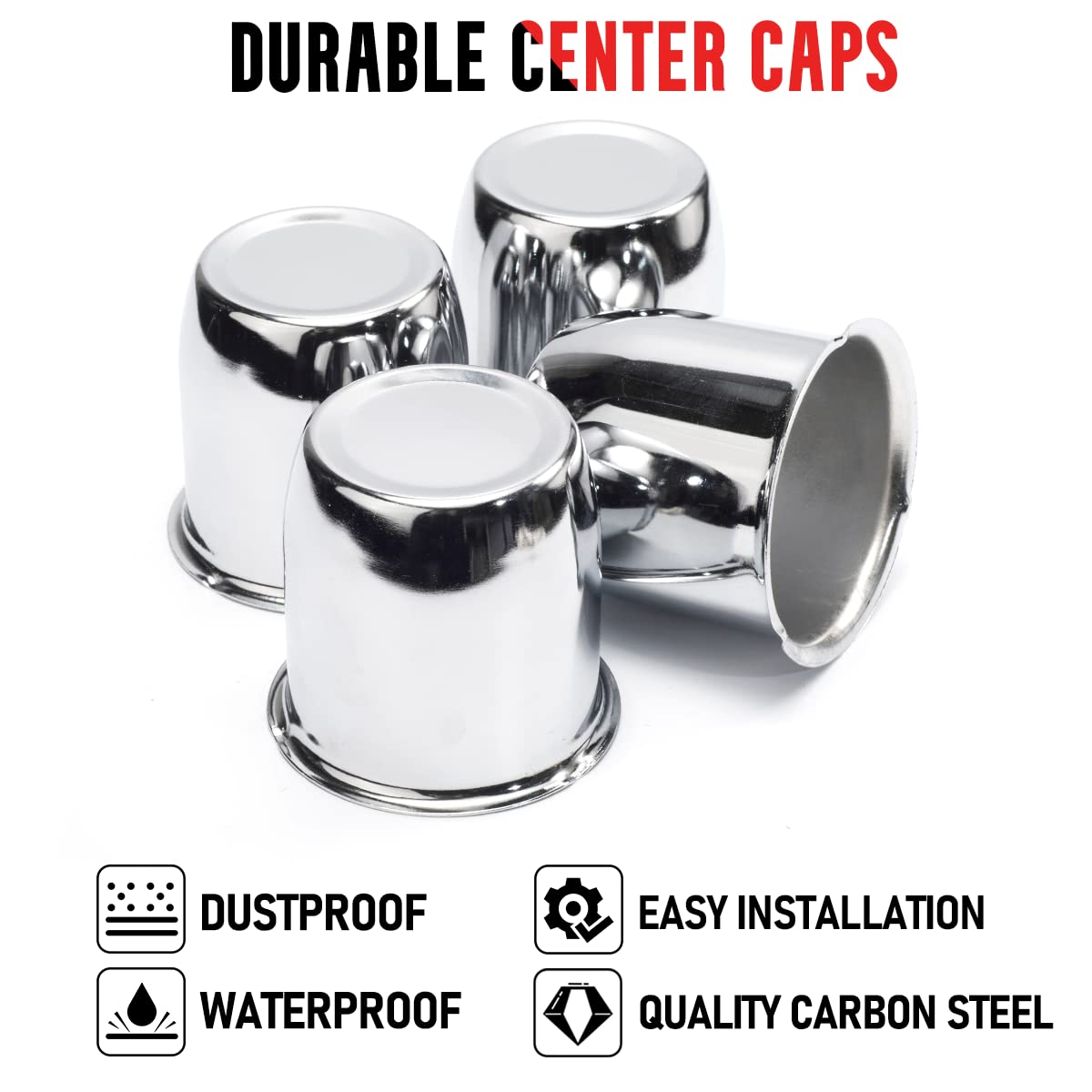 Rtrhinotuning 2.80'' Hub 2.91'' H Push Through Center Caps For Trailers Trucks Wheel Rims 4 Pack Chrome Hub Covers