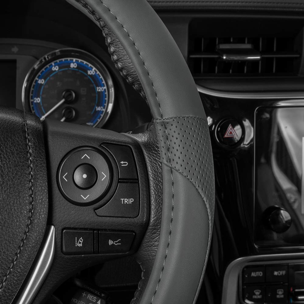 Motor Trend Gray Soft Touch Steering Wheel Cover - Perforated Microfiber Leather With Classic Stitching For Sizes 14.5 To 15 Inc