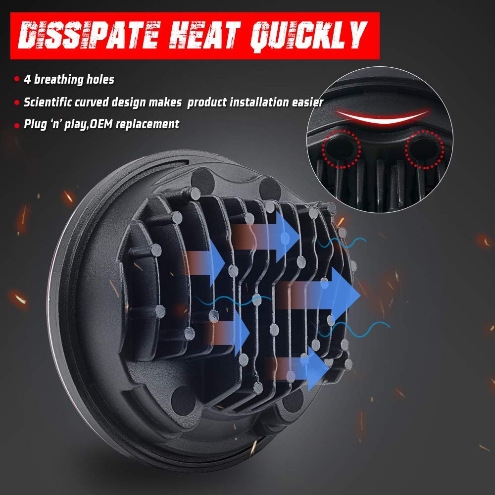 Tugwuetlwu 5-3/4 5.75 Inch LED Motorcycle Headlight Compatible with Harley Davidson Sportster Dyna Street Bob Low Rider Wide Gli