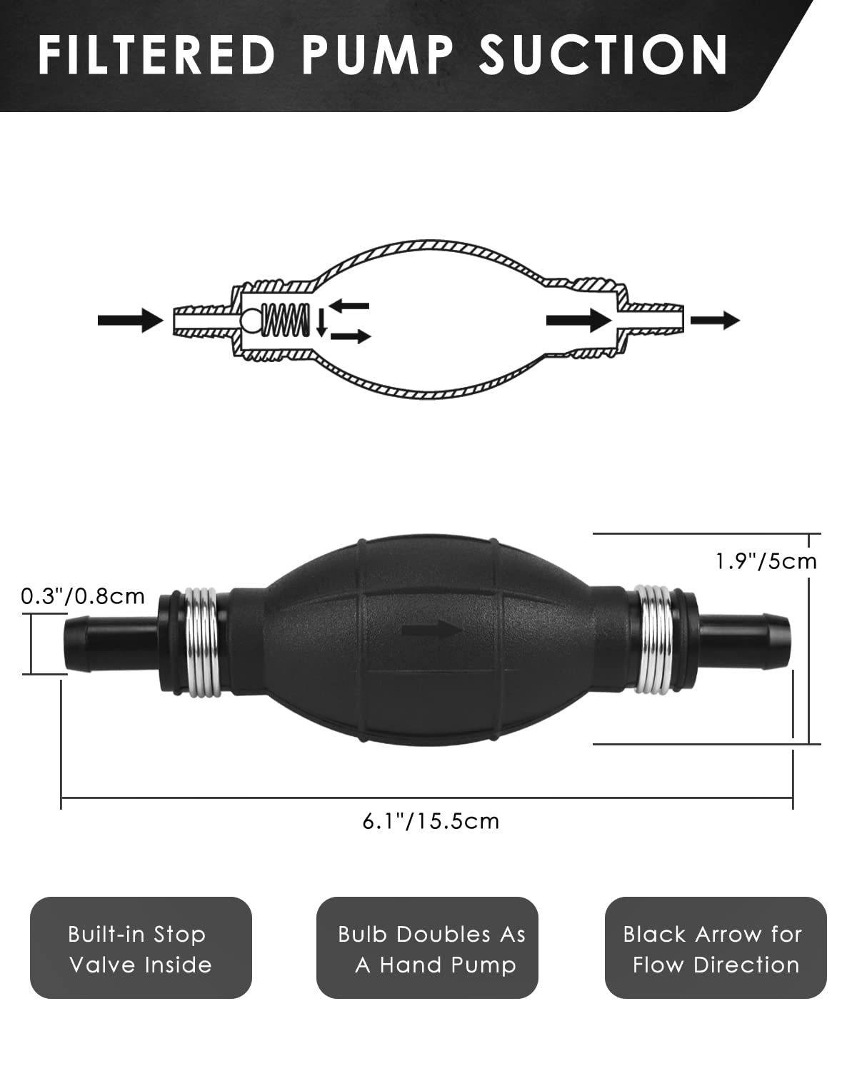 KATUMO Siphon Pump, 2 Pack Enlarged Caliber Gasoline Siphon Hose Fuel Transfer Hand Pump for Gasoline, Oil, Diesel & Water with
