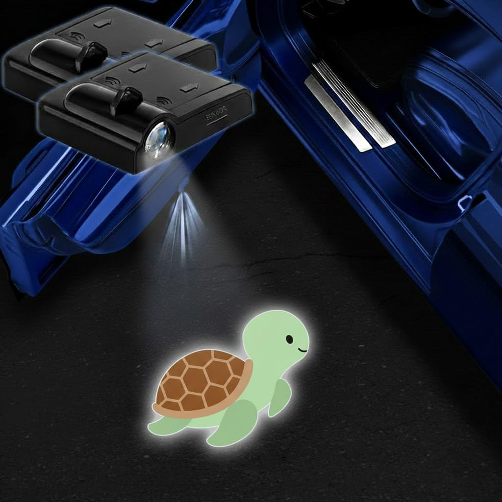 2PCS Sea Turtle Car Door Lights Projector,Wireless LED Welcome Puddle Lights,Magnetic Logo Projector Door Light Decor Car Access