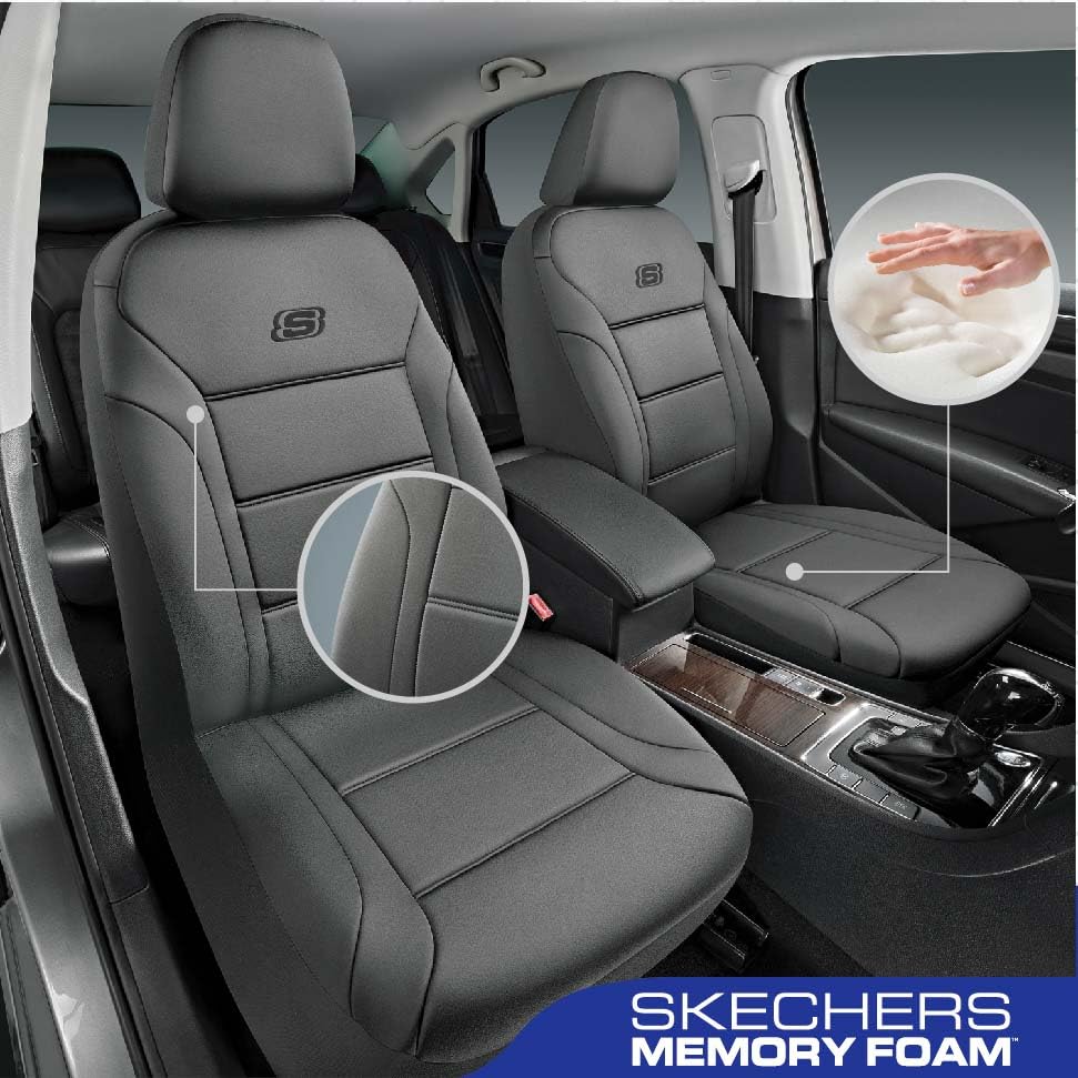 Skechers Memory Foam Car Seat Covers Full Set, Lycra & Polyester, Airbag Compatible, All Black