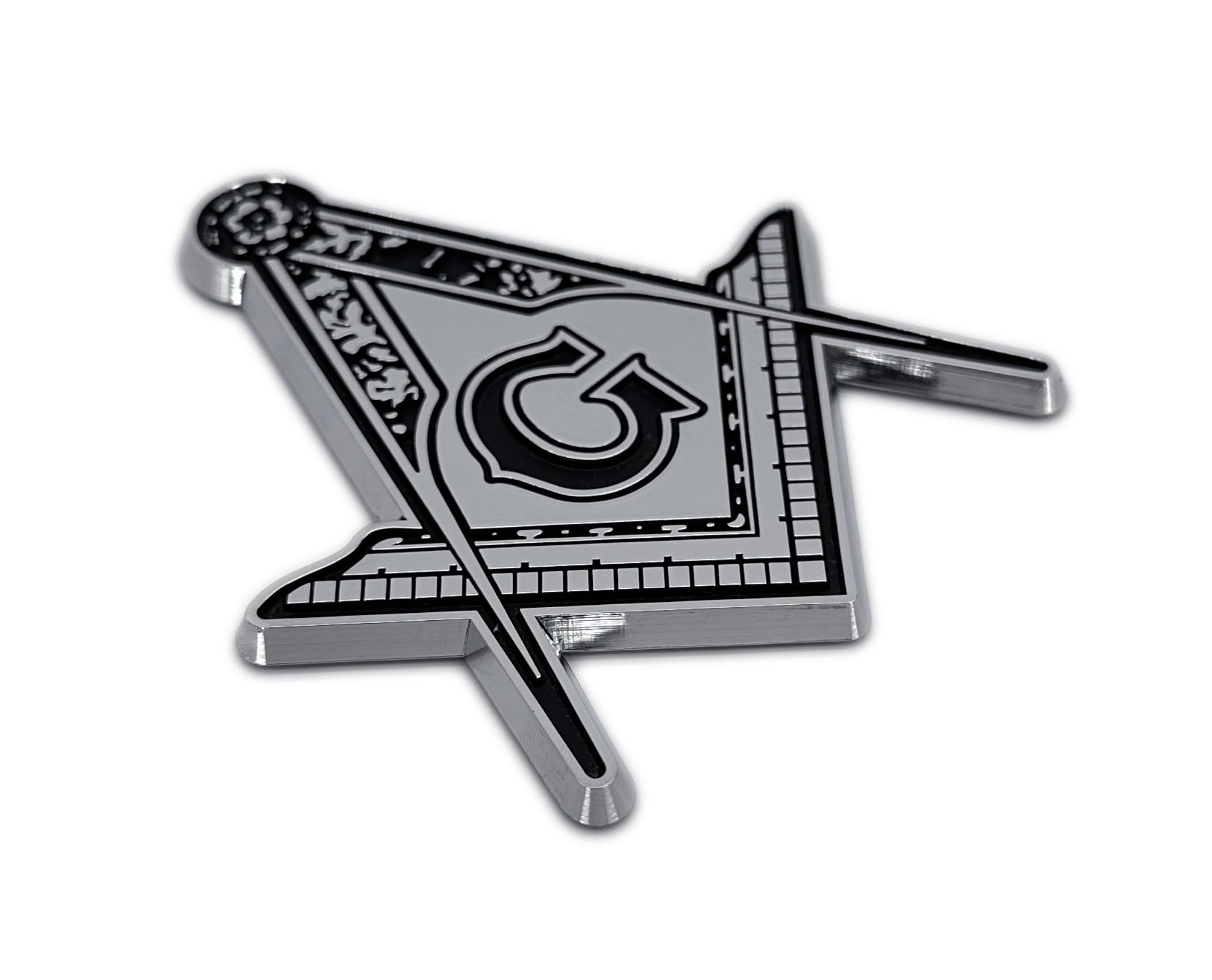 Masonic Square And Compasses Detailed Chrome Auto Emblem