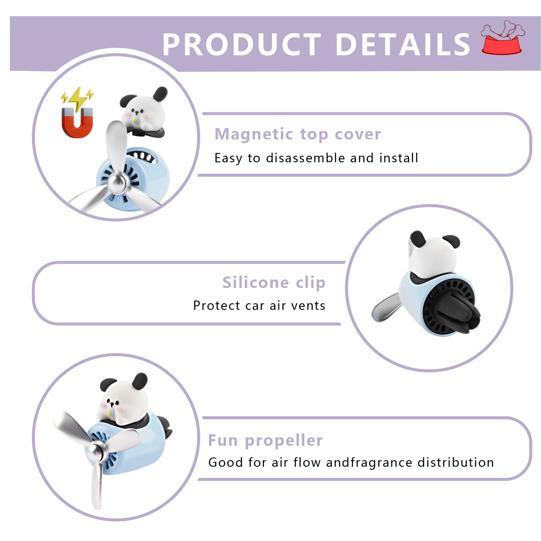 Jimtyee Car Air Fresheners Cute Cartoon White Puppy Pilot Car Diffuser Rotating Propeller Automotive Air Outlet Fan Creative Car