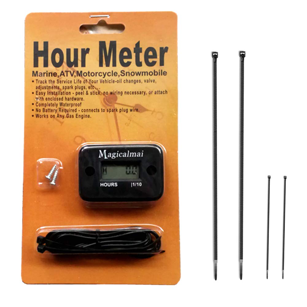 Magicalmai Inductive Hour Meter For Gas Engine Generator Lawn Mower Pressure Washer Marine Atv Boat Outboard Motor Dirt Bike Motorcycle Waterproof Hr Meters - Black