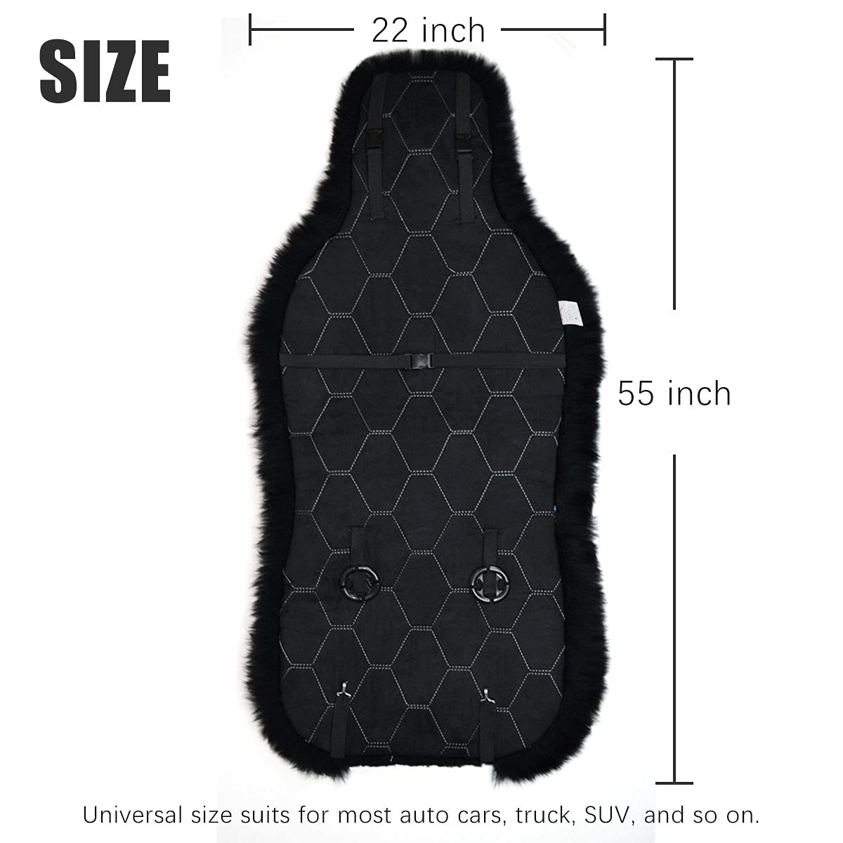 Gracefur Sheepskin Car Seat Cover Genuine Wool Seat Cover Fluffy Fur Front Seat Covers Fits Cars, Trucks, SUV, or Van (Black)