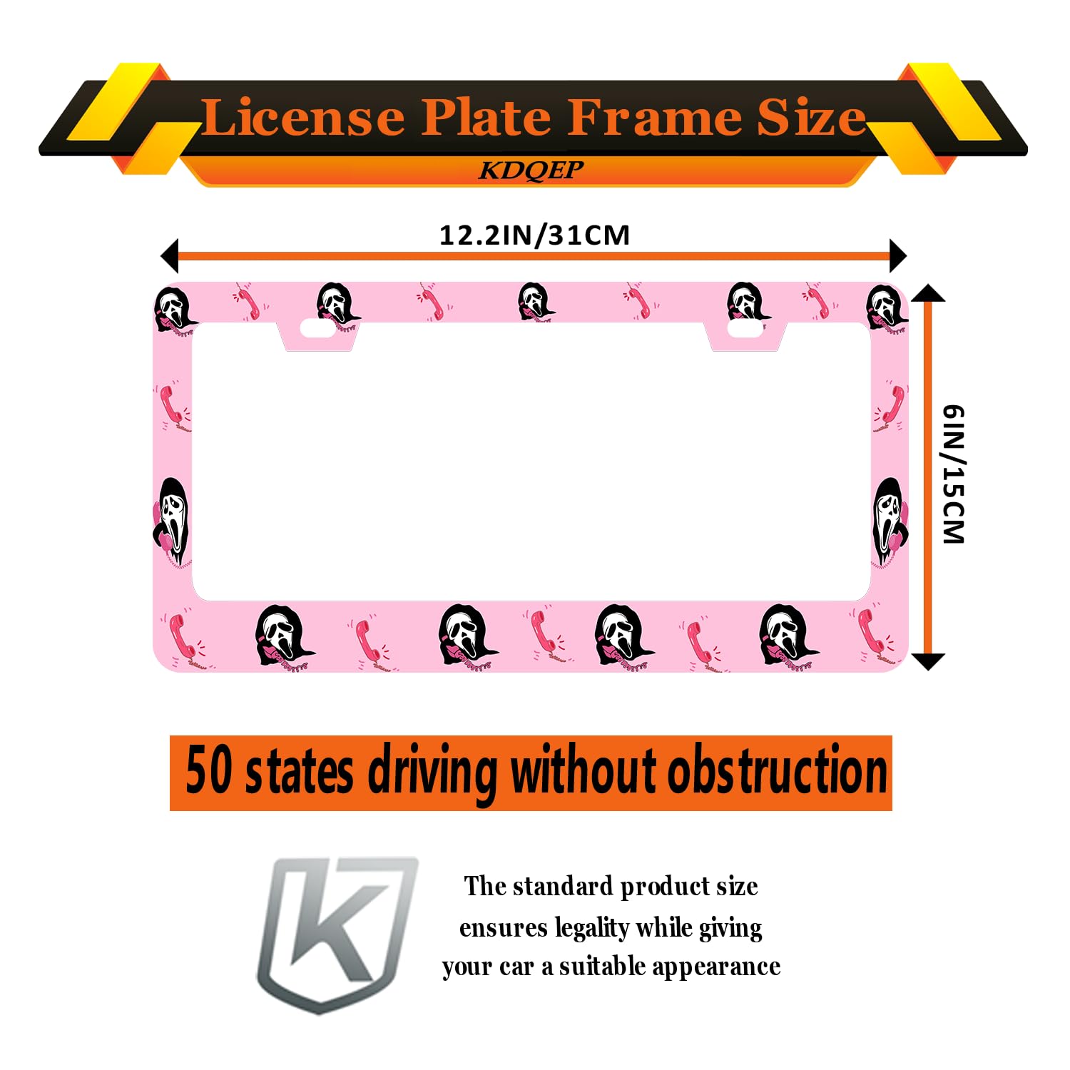 Kdqep Ghost Skull Face License Plate Frame,Horror Cool Cute Halloween License Plate Frame,Rust-Proof Waterproof Stainless Steel