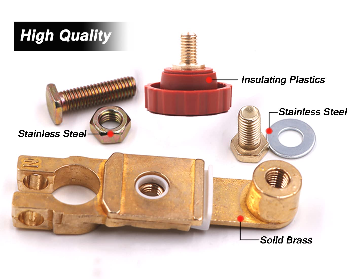 HooRLZ Top Post Battery Disconnect Switch - 12V/125A Quick Disconnect Cut Off - Red, Brass for Car, Truck, Marine, RV