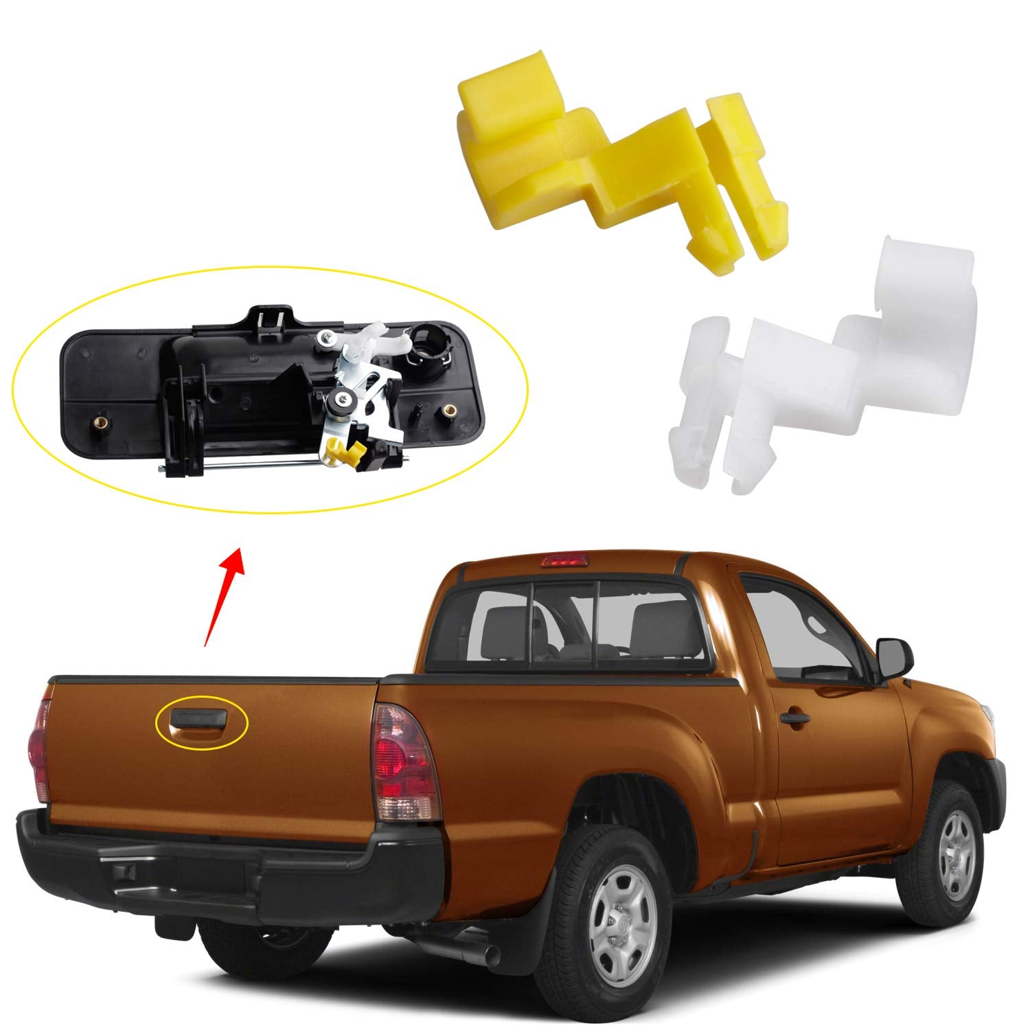 HERCOO Tailgate Handle Door Lock Rod Clips Left Right Driver Passenger Side Yellow White 5mm Rod Size for 69293-12030 69293-1204