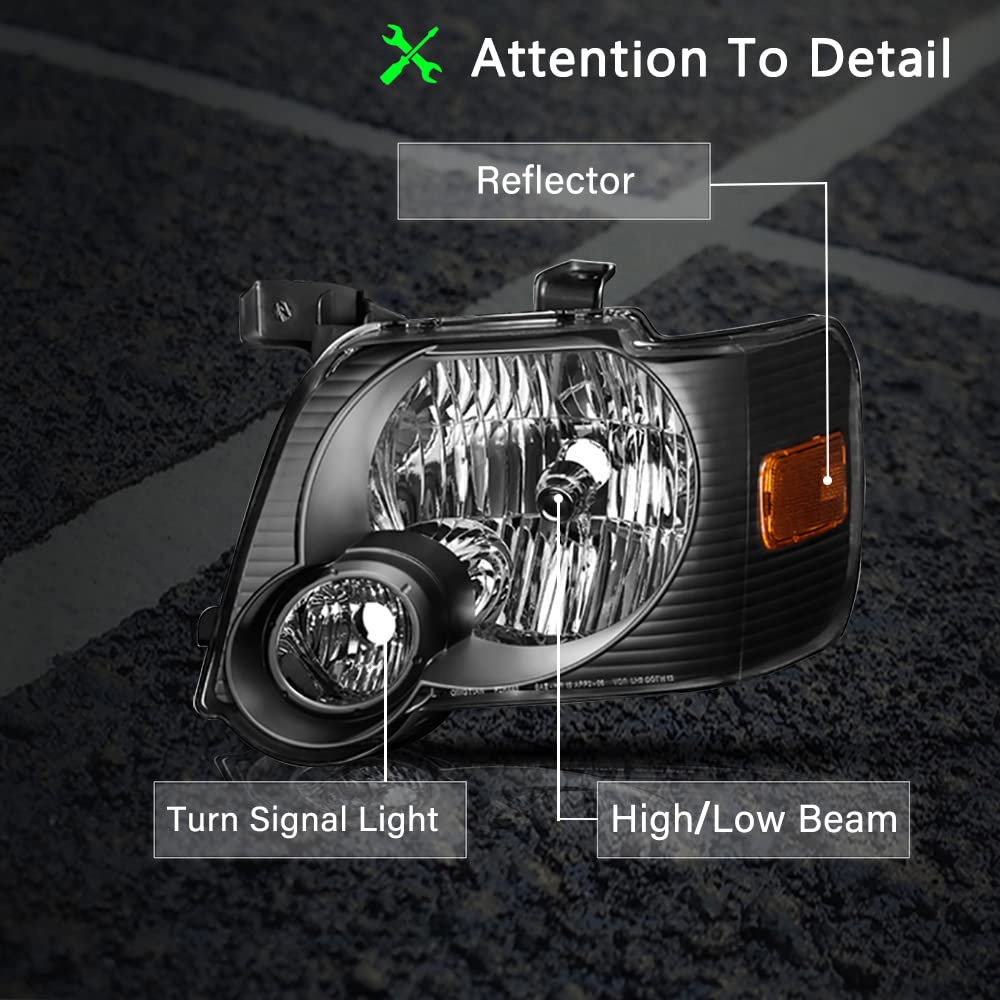 Bingbingmotor BRYGHT Headlight Assembly for 2006-2010 Ford Explorer, Black Housing with Amber Reflector, 24x21x9 inches