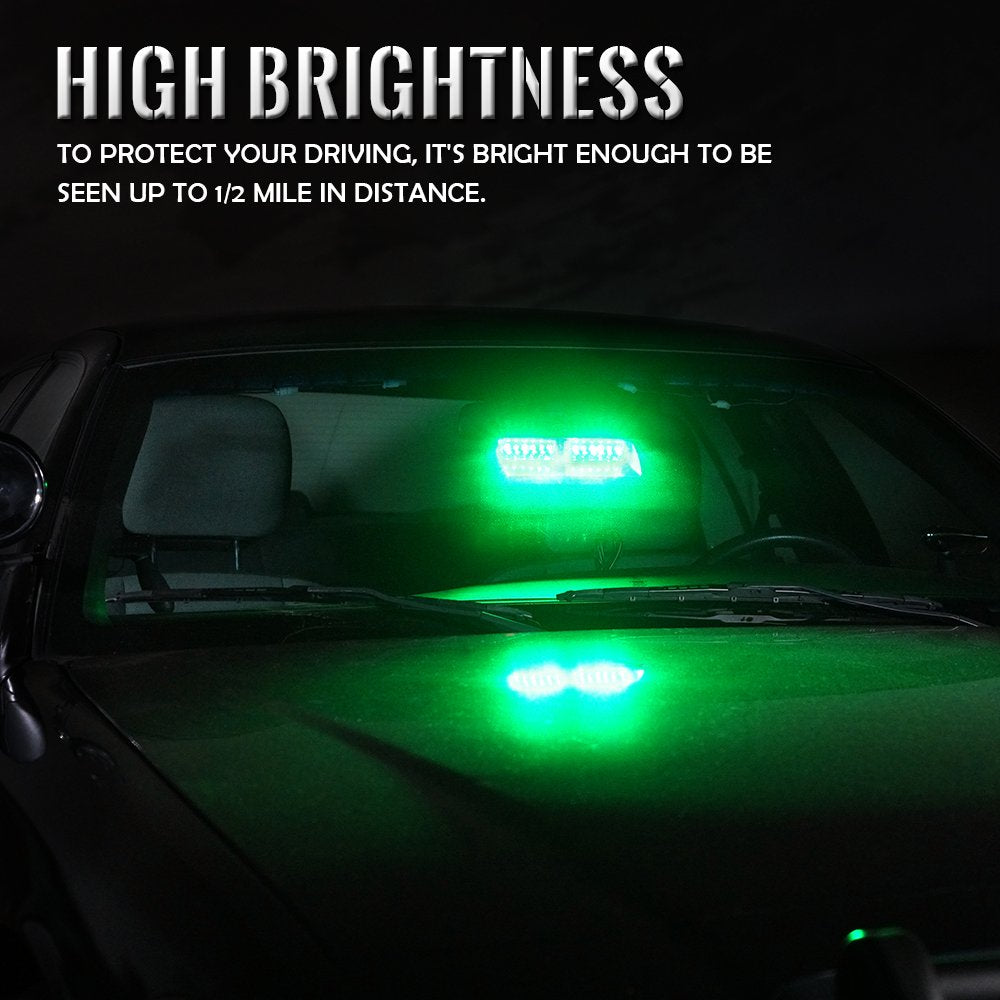 Xprite LED Strobe Lights for Police & Emergency Vehicles, Model YL125-G, Green with Suction Cups, Interior Roof Hazard Warning