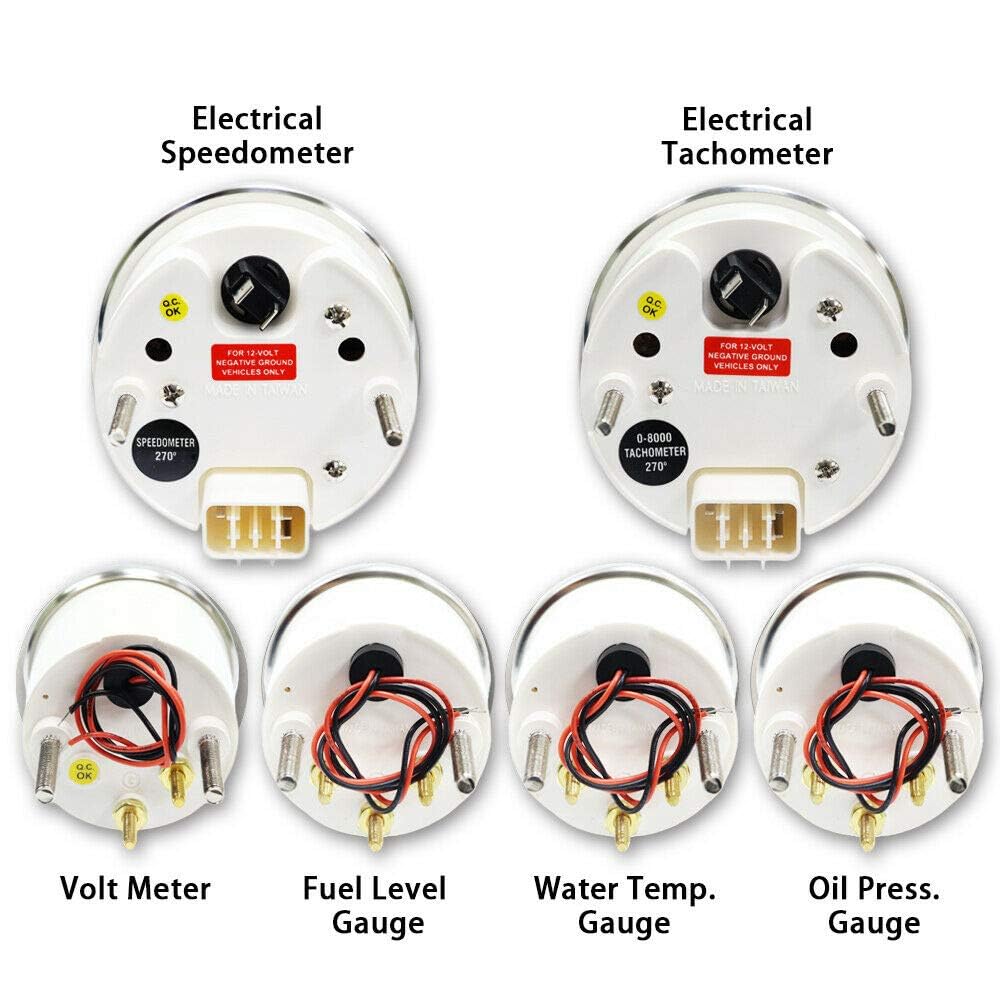 MOTOR METER RACING 6 Gauge Set - ECU Based Electrical Speedometer, Digital Odometer, White Dial, Black Needle, 85mm & 52mm Sizes
